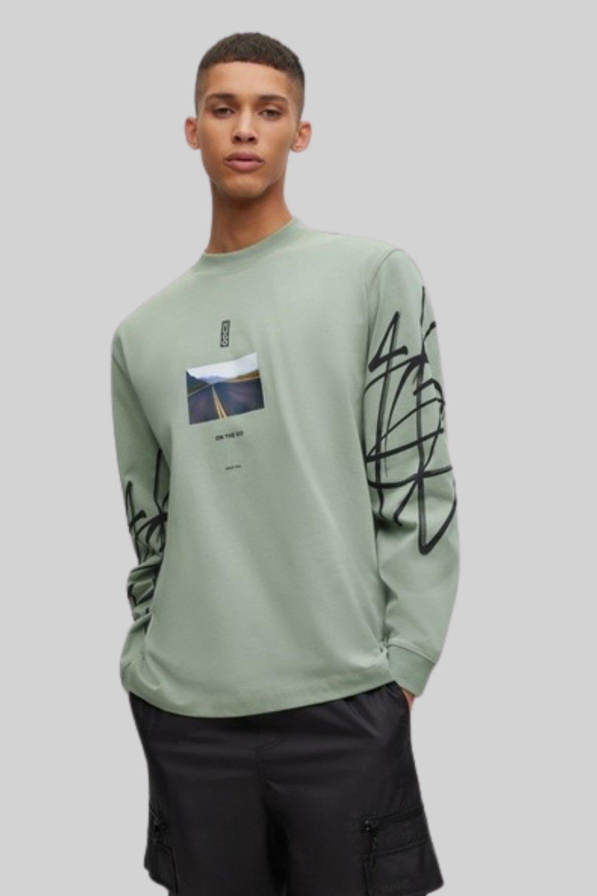 Hugo Boss Bisiklet Yaka Uzun Kol Erkek T-Shirt Yeşil