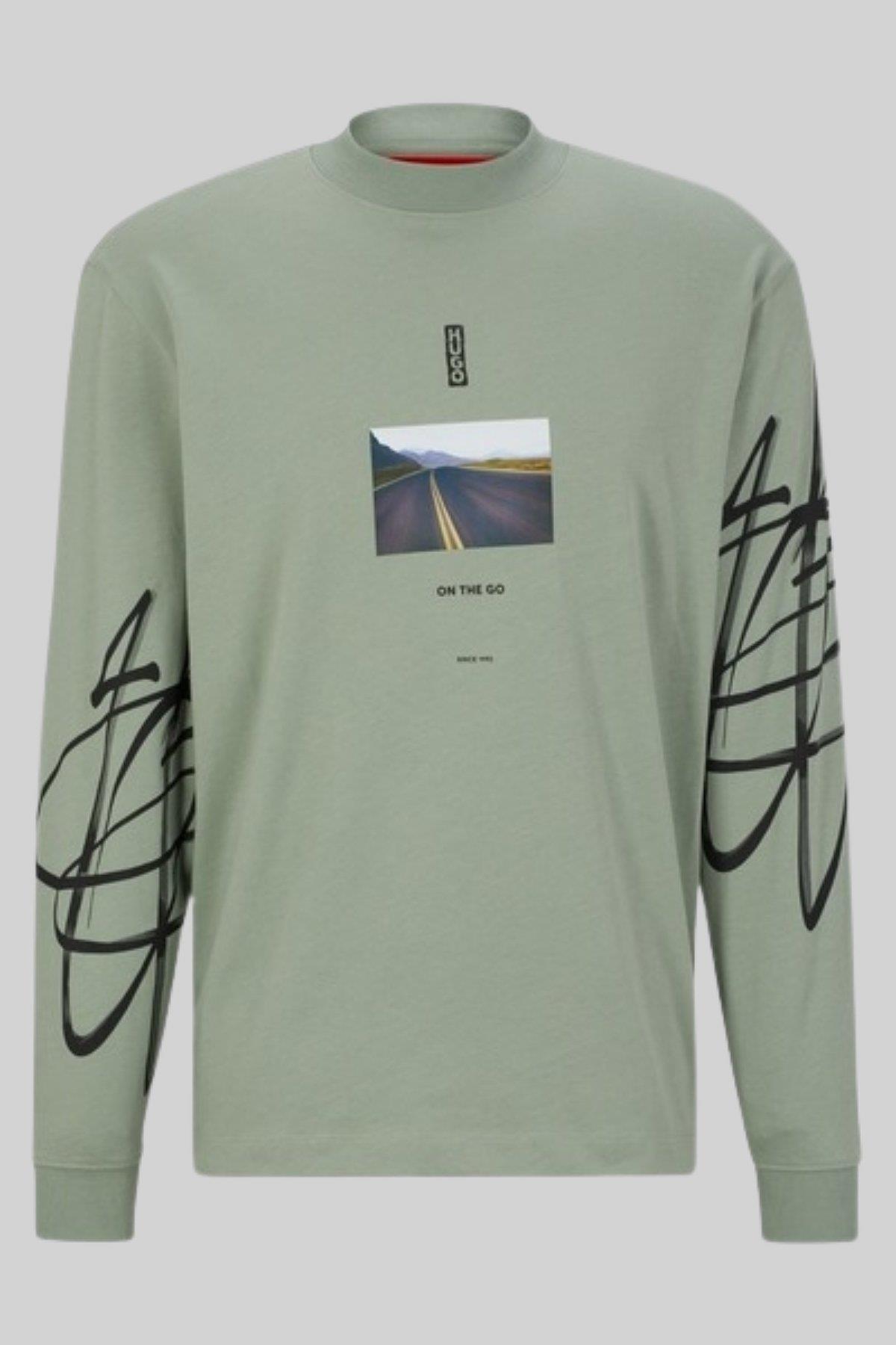 Hugo Boss Bisiklet Yaka Uzun Kol Erkek T-Shirt Yeşil