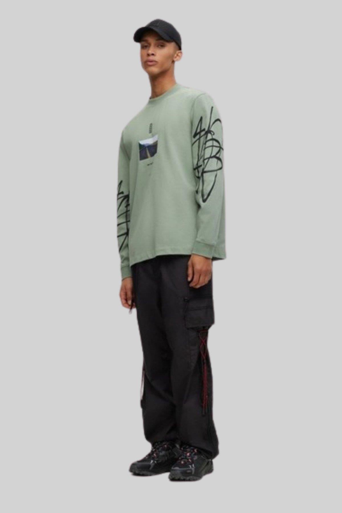 Hugo Boss Bisiklet Yaka Uzun Kol Erkek T-Shirt Yeşil