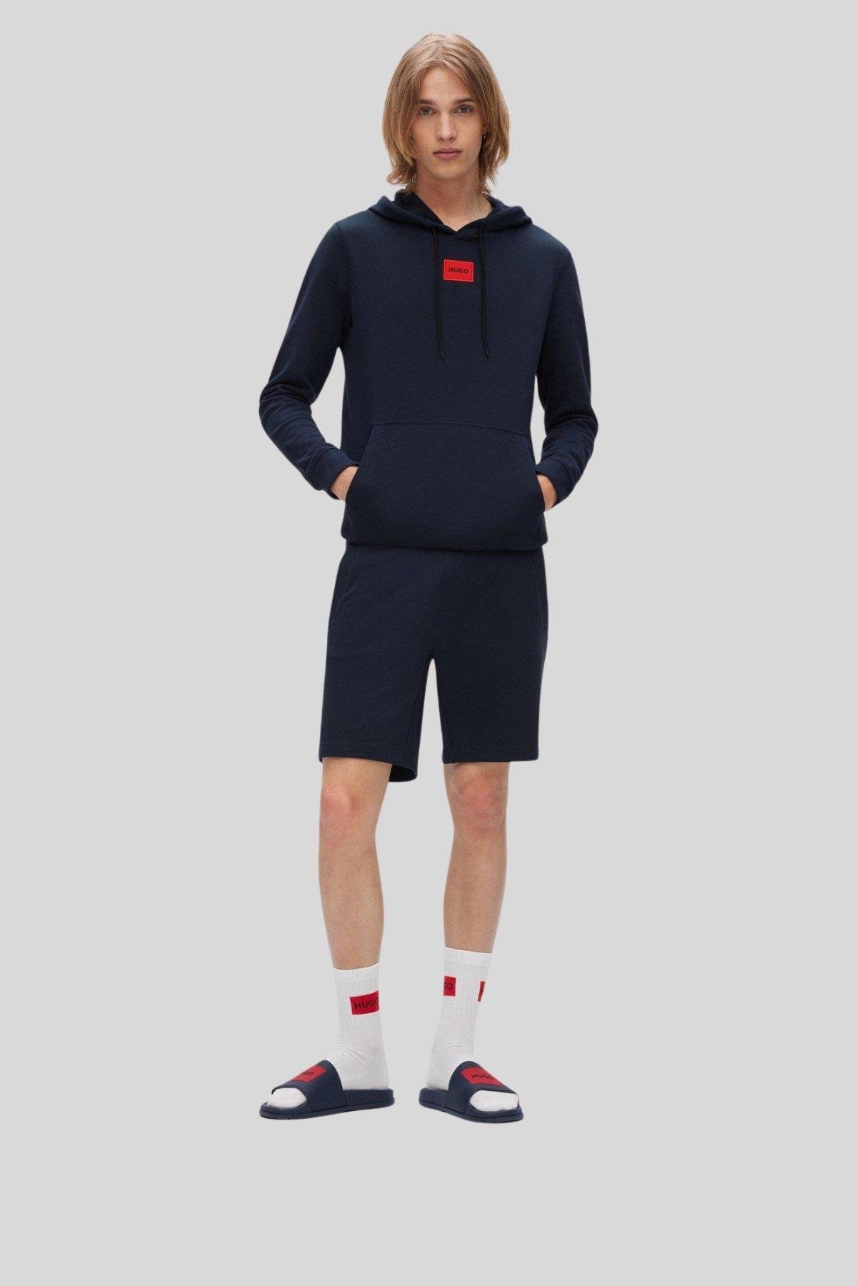Hugo Boss Pamuklu Kapşonlu Erkek Sweatshirt Lacivert