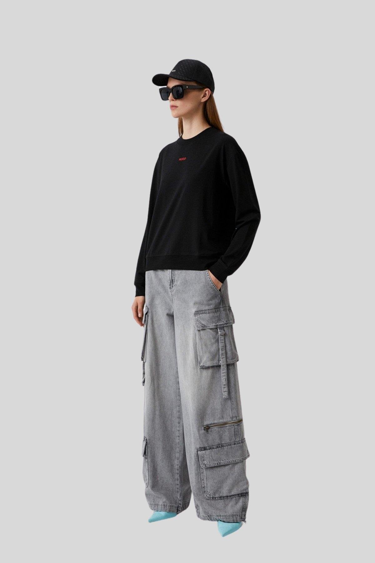 Hugo Boss Regualar Fit Bisiklet Yaka Kadın Sweatshirt Siyah