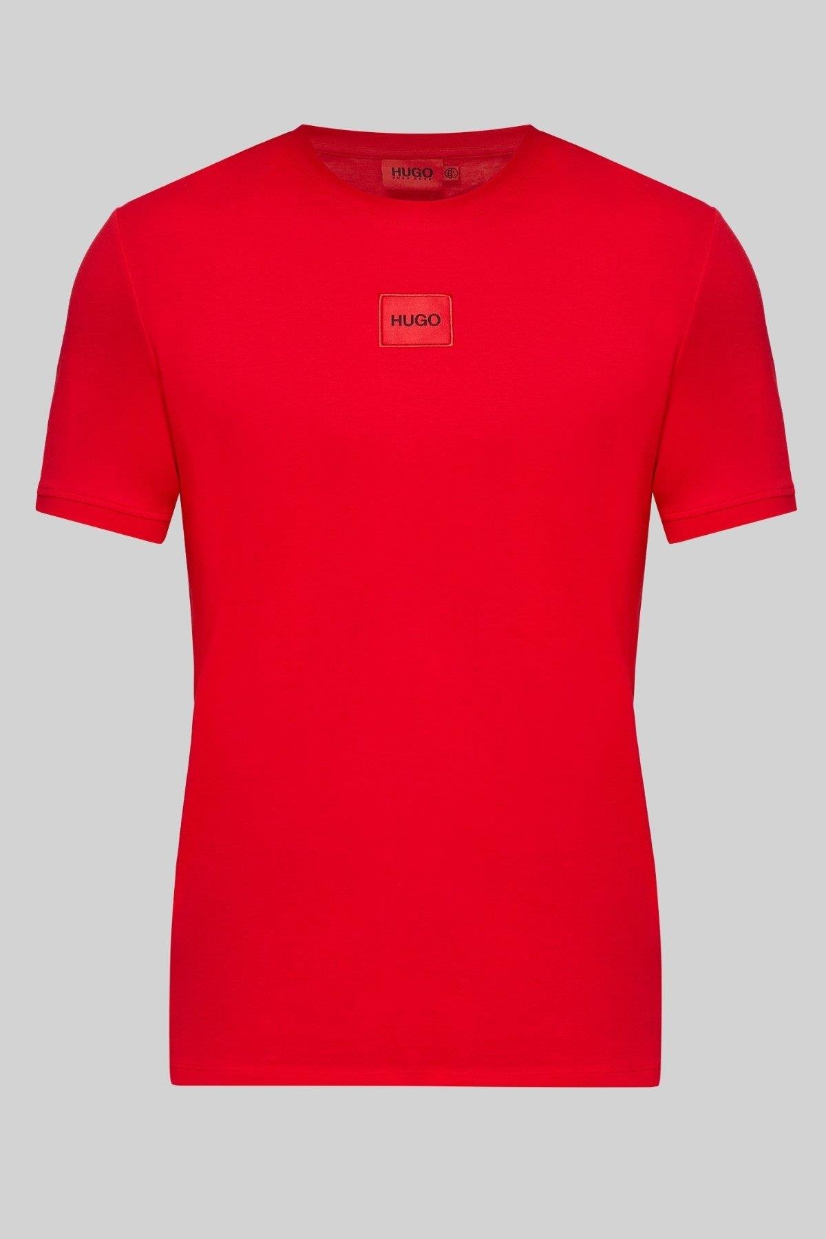 Hugo Logo Uygulamalı Pamuklu Erkek T-Shirt Kırmızı