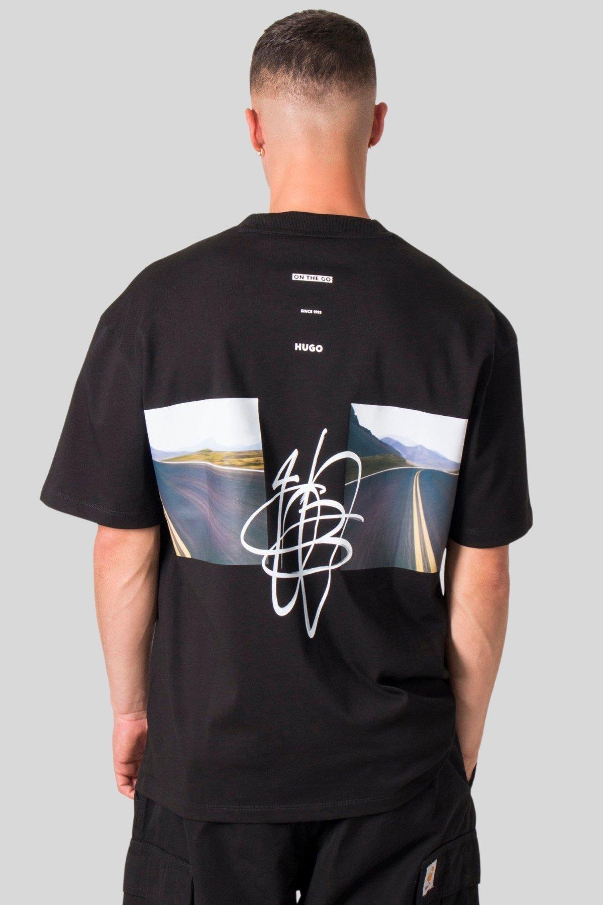 Hugo Oversize Logo Baskılı Erkek T-Shirt Siyah