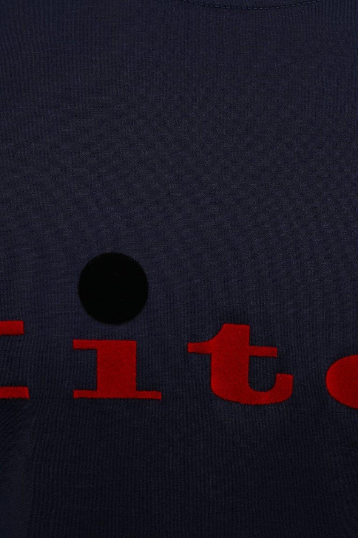 Kiton Erkek Nakışlı Logolu Pamuklu T-Shirt Mavi