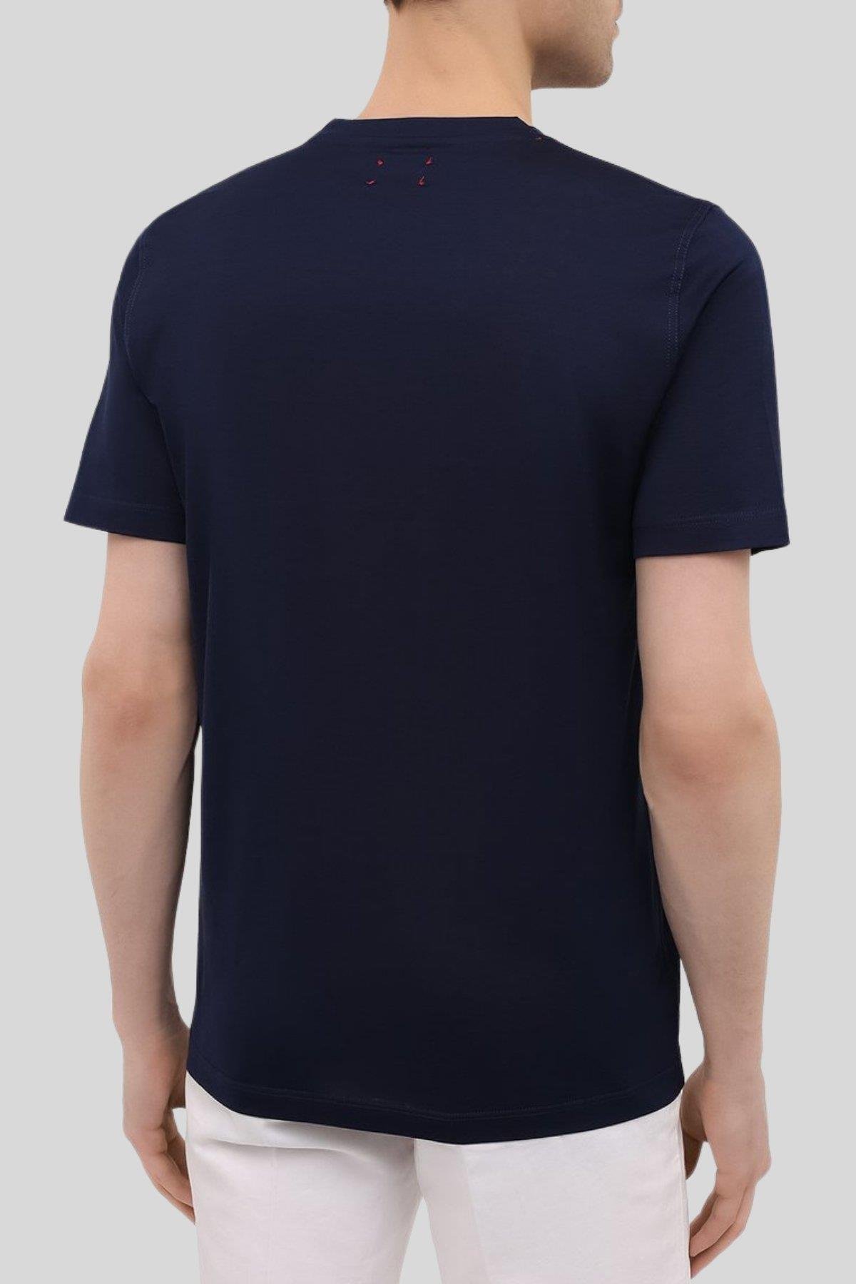 Kiton Erkek Nakışlı Logolu Pamuklu T-Shirt Mavi