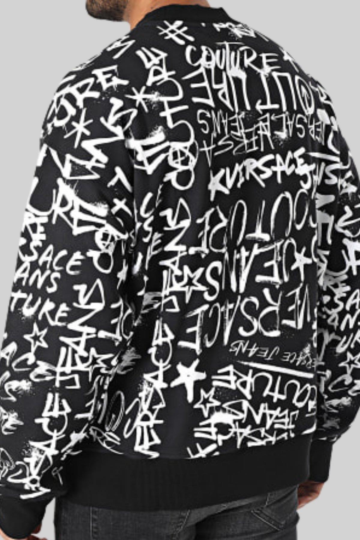 Versace Jeans Couture Erkek Uzun Kollu Baskılı Sweatshirt Siyah