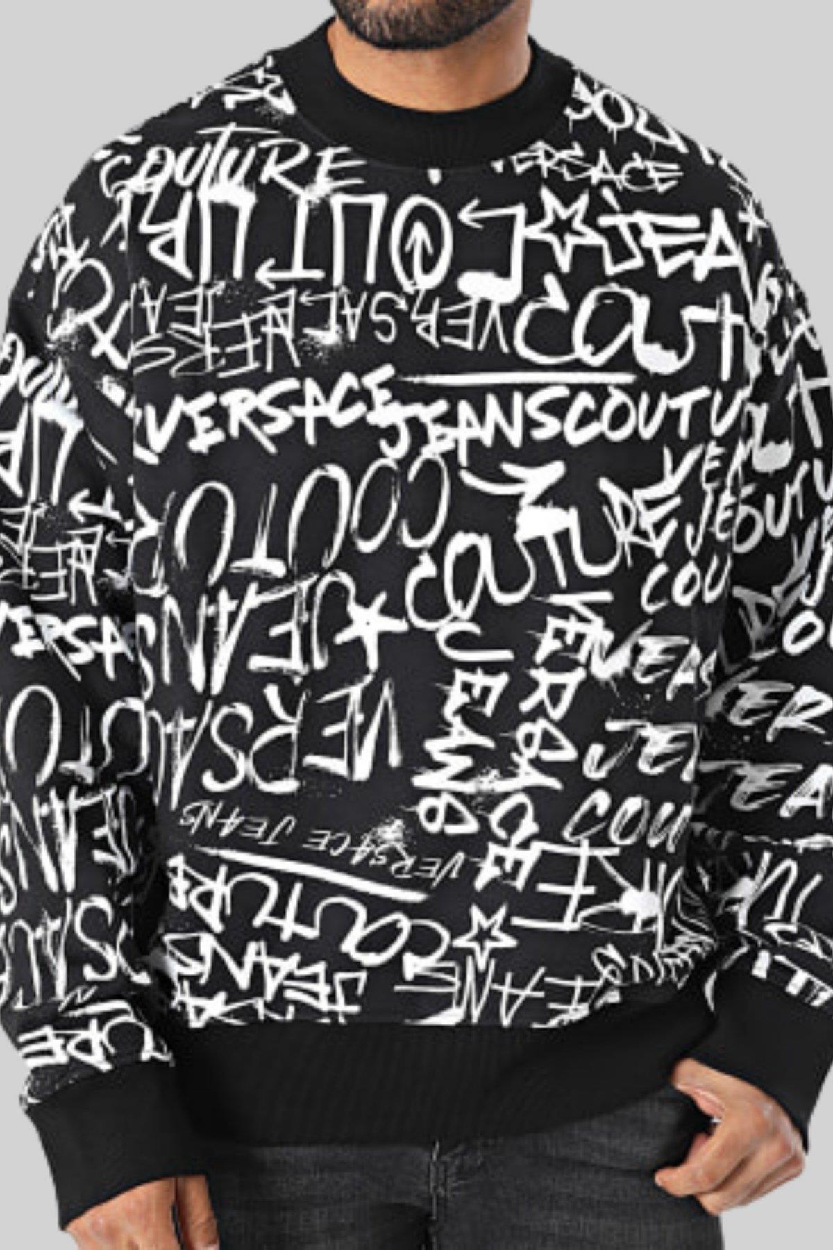 Versace Jeans Couture Erkek Uzun Kollu Baskılı Sweatshirt Siyah