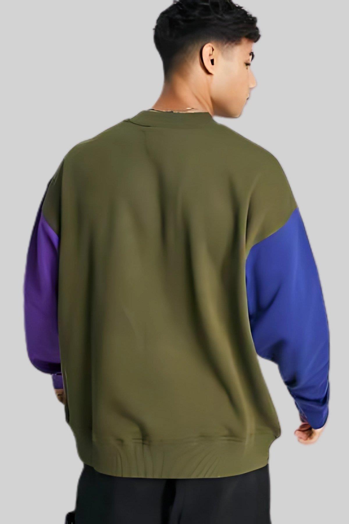 Versace Jeans Couture Erkek Uzun Kollu Bisiklet Yaka Parçalı Sweatshirt Yeşil