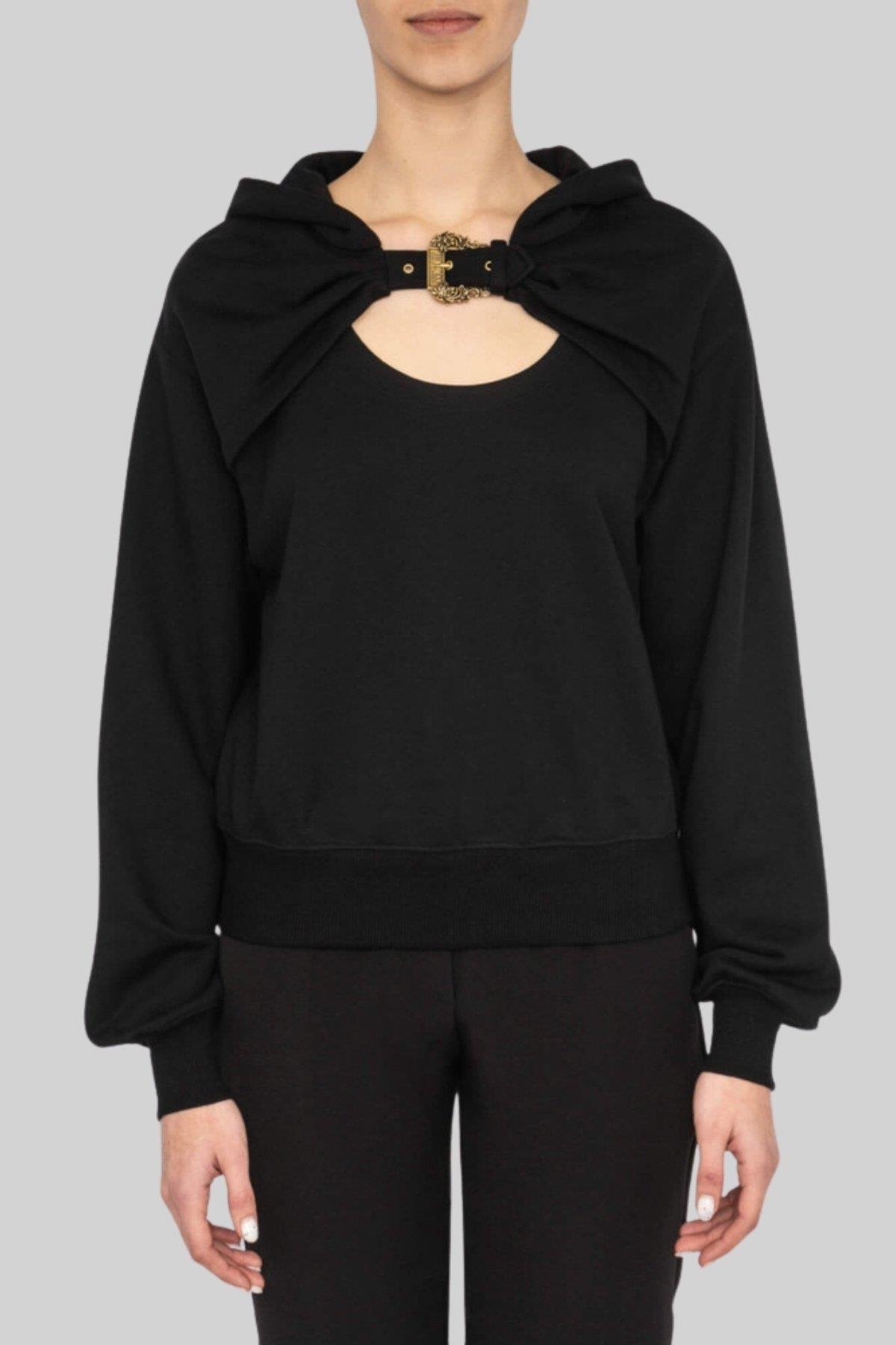 Versace Jeans Couture Kadın Kapüşonlu Tokalı Sweatshirt Siyah