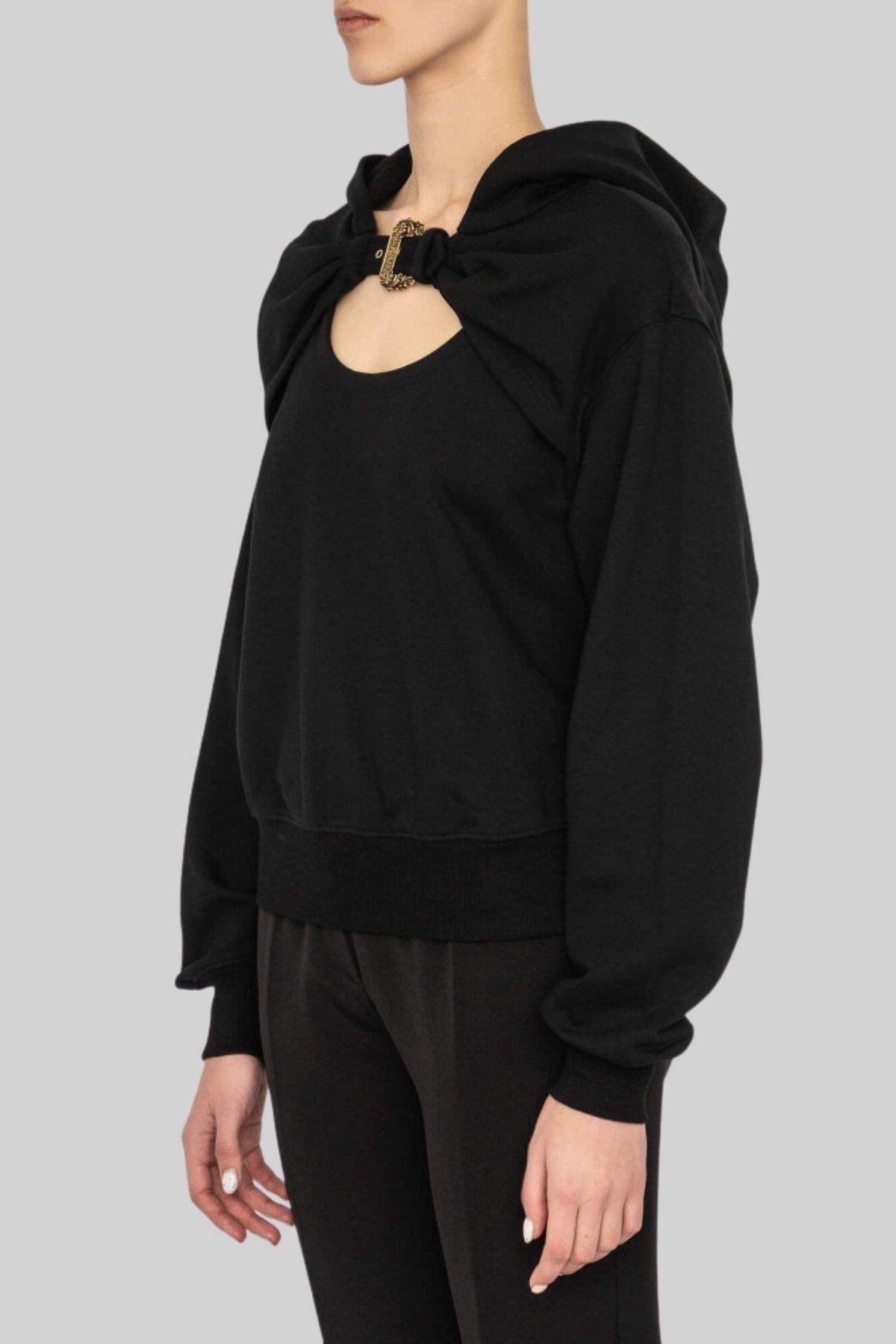 Versace Jeans Couture Kadın Kapüşonlu Tokalı Sweatshirt Siyah