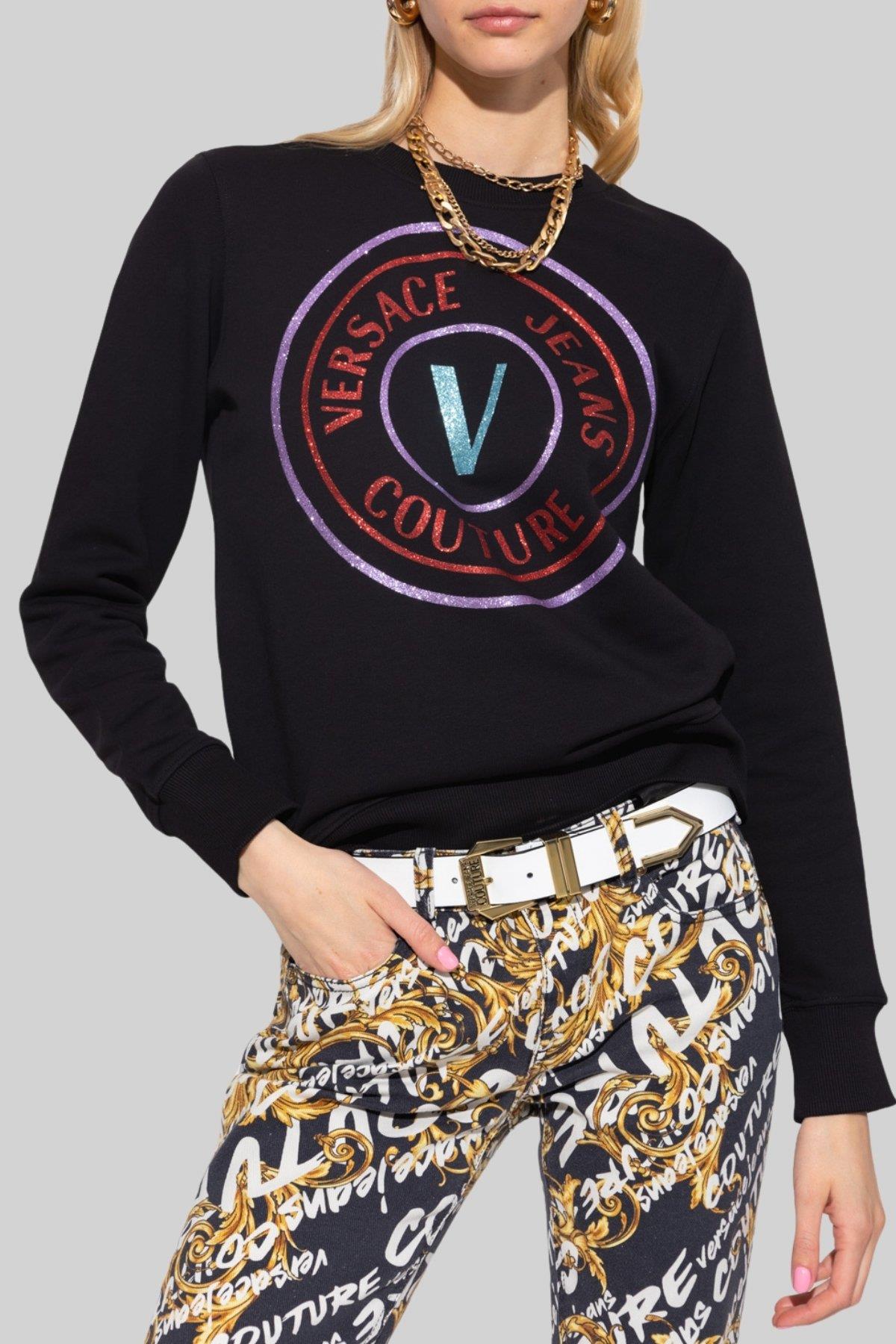 Versace Jeans Couture Kadın Uzun Kollu Logolu Sweatshirt Siyah