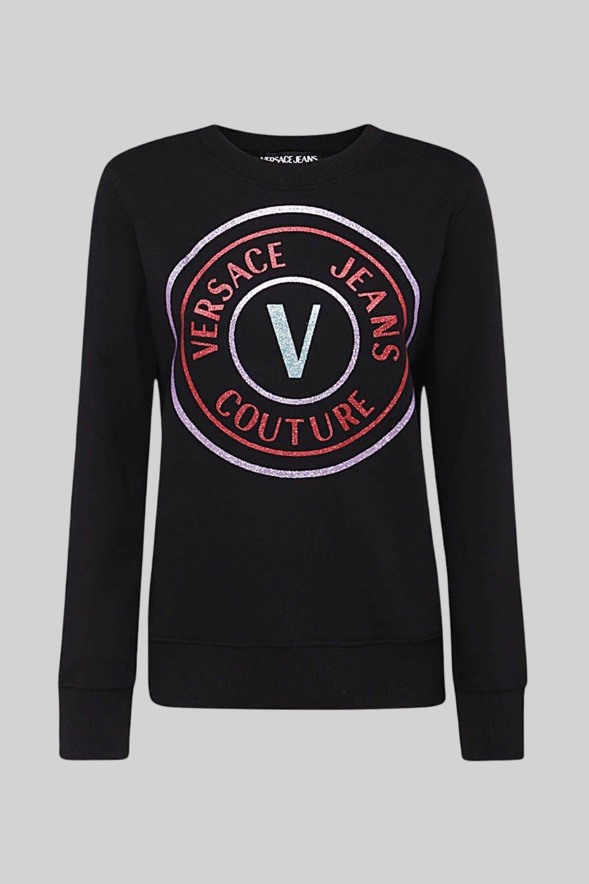 Versace Jeans Couture Kadın Uzun Kollu Logolu Sweatshirt Siyah