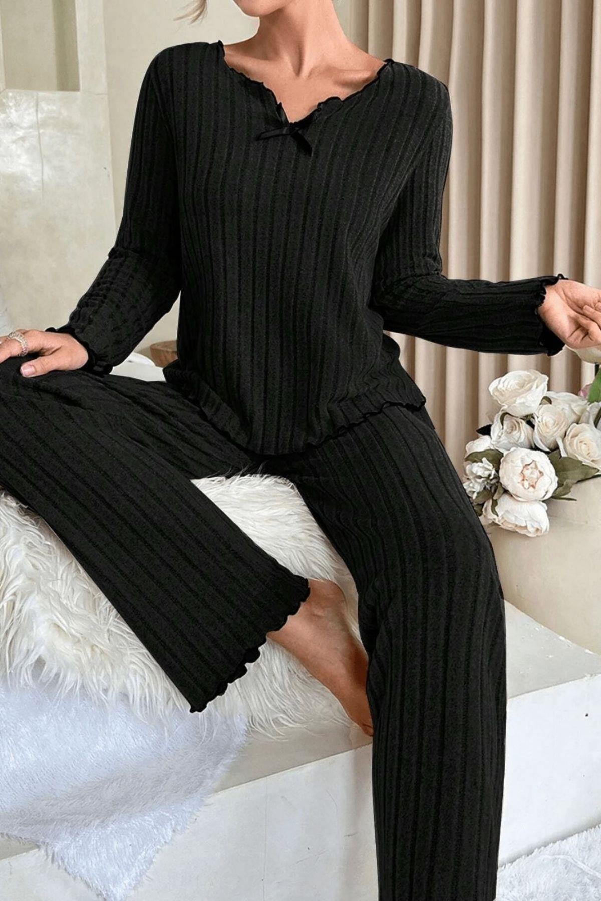 Bella Notte Siyah Uzun Kollu Mevsimlik Pijama Takımı 7127