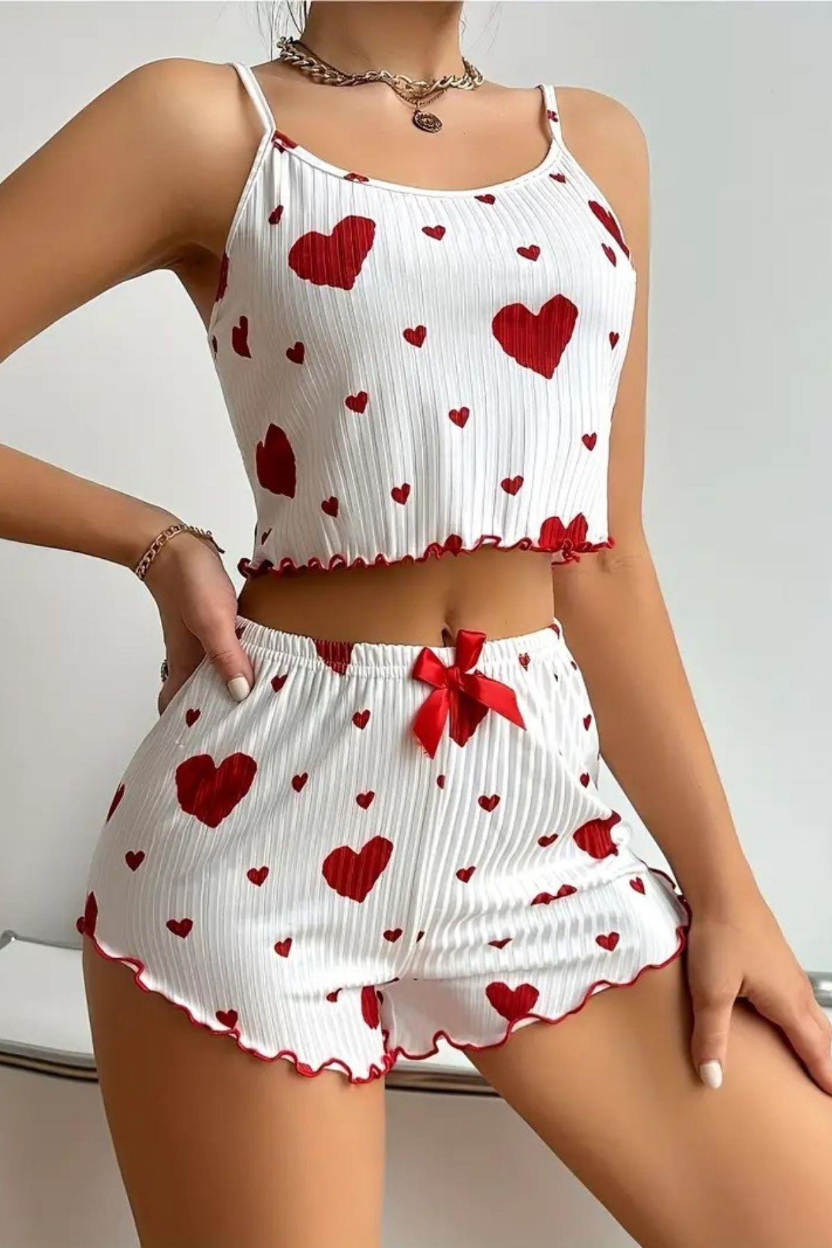 Bella Notte Kalp Desenli Pamuklu Pijama Takımı 7595
