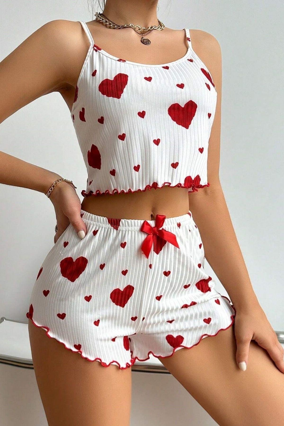 Bella Notte Kalp Desenli Pamuklu Pijama Takımı 7595
