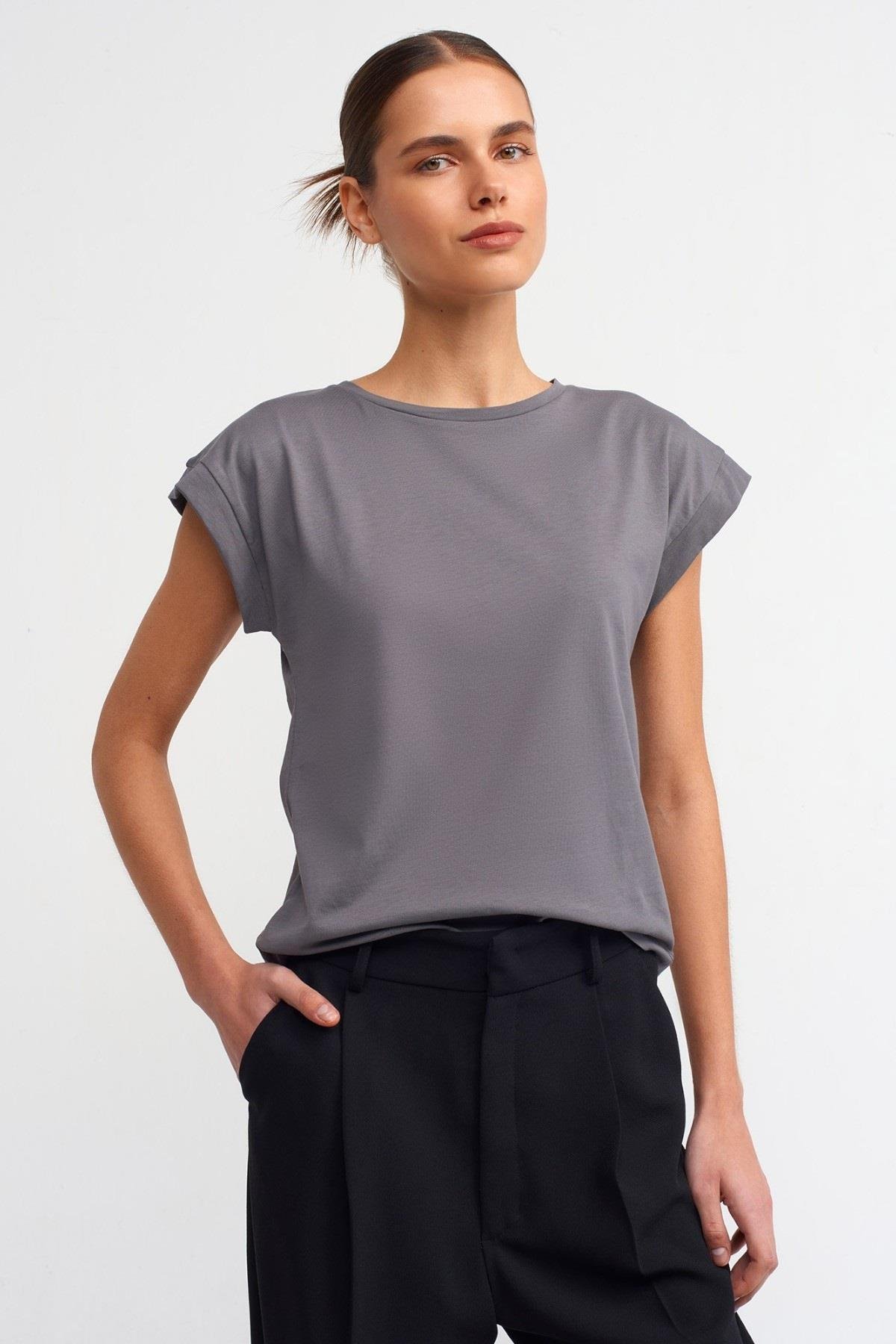 Dilvin %100 Pamuk Bisiklet Yaka Basic T-shirt 3504