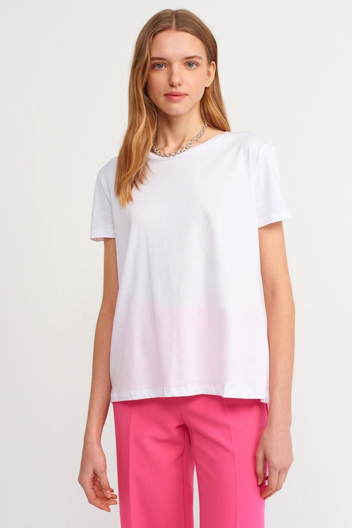 Dilvin Bisiklet Yaka %100 Pamuk Arkası Uzun Basic T-shirt 3471