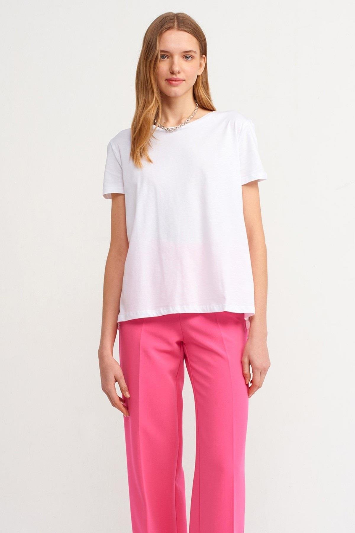 Dilvin Bisiklet Yaka %100 Pamuk Arkası Uzun Basic T-shirt 3471