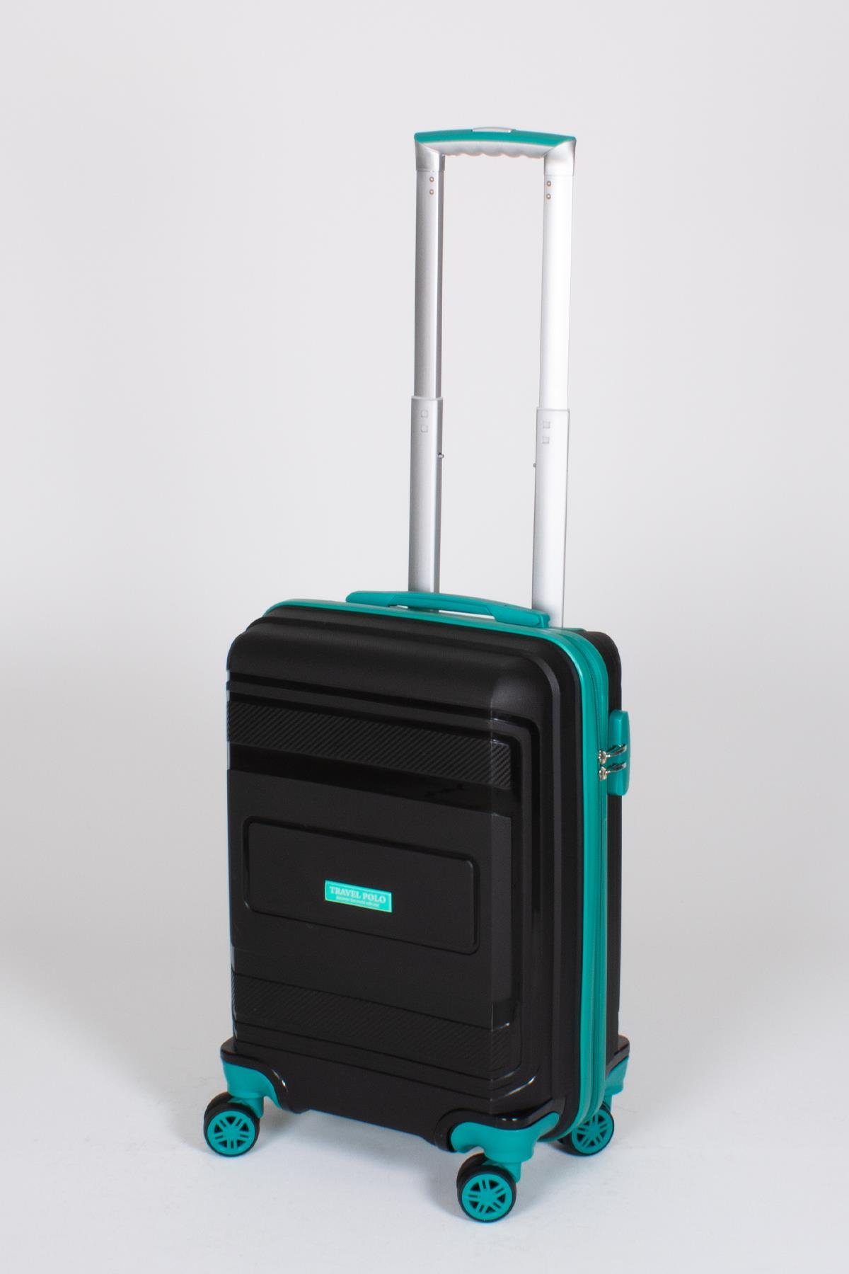 Travel Polo 2'li Valiz Seti (Küçük Büyük) Kırılmaz Siyah Cam Göbeği 1017