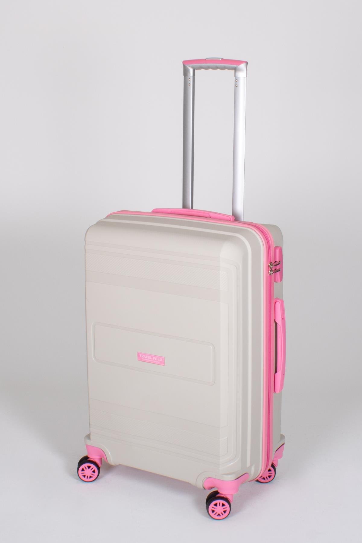 Travel Polo 2'li Valiz Seti (Orta Büyük) Kırılmaz Krem Fuşya 1017