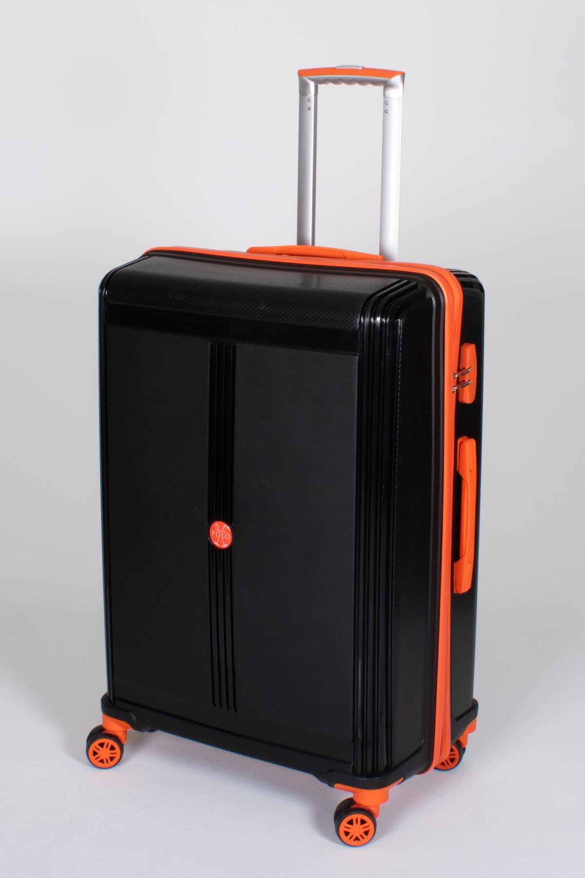Travel Polo 2'li Valiz Seti (Orta Büyük) Kırılmaz Siyah Oranj Turuncu 1018