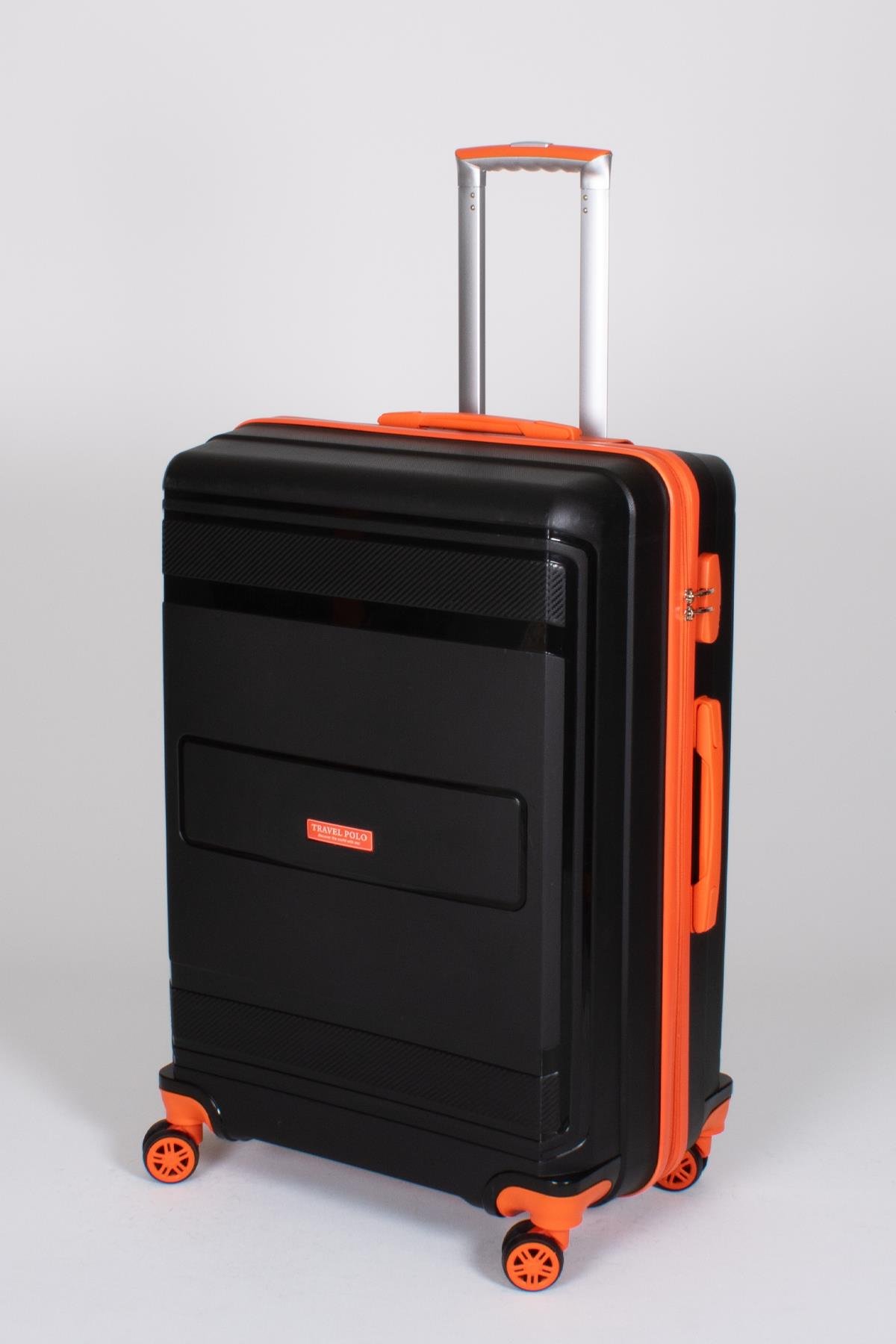 Travel Polo 2'li Valiz Seti (Orta Büyük) Kırılmaz Siyah Oranj Turuncu 1017