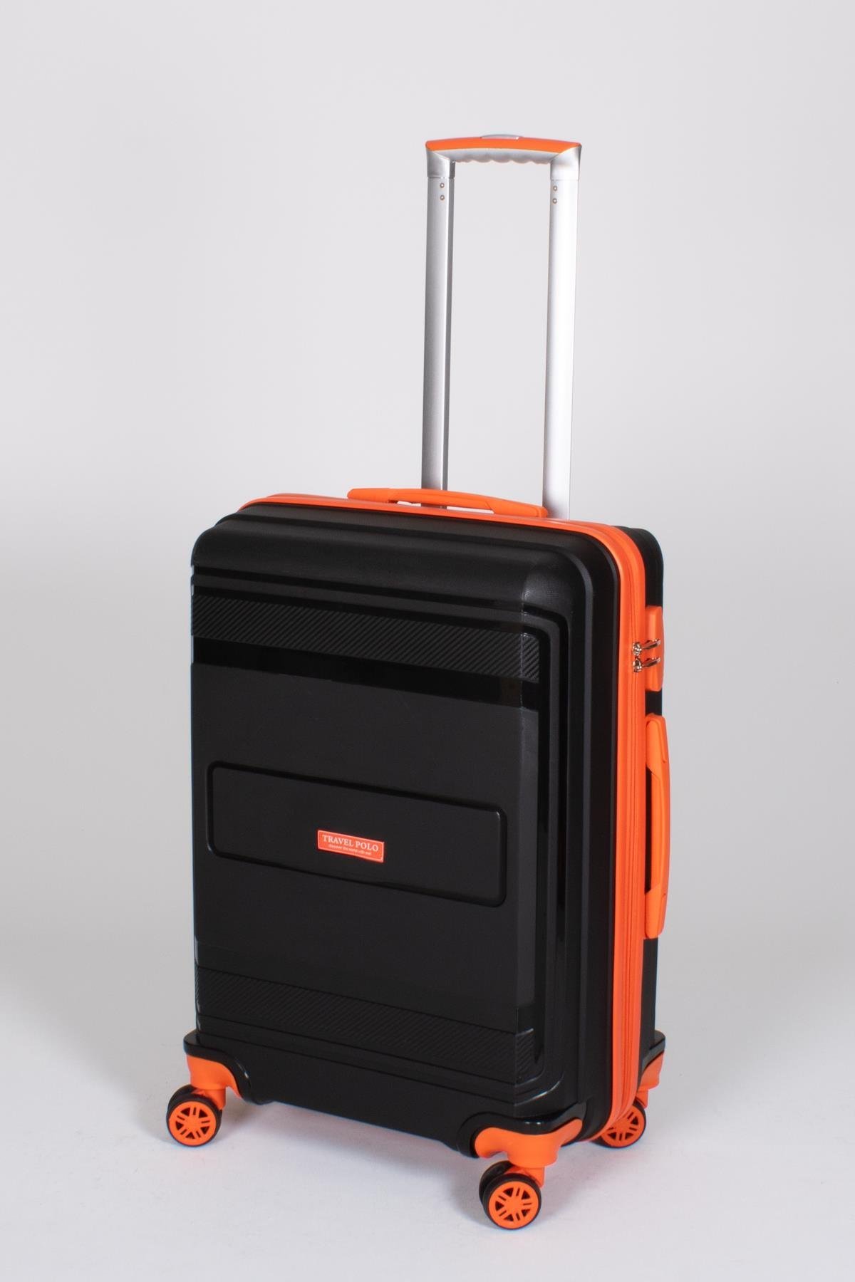 Travel Polo 2'li Valiz Seti (Orta Büyük) Kırılmaz Siyah Oranj Turuncu 1017