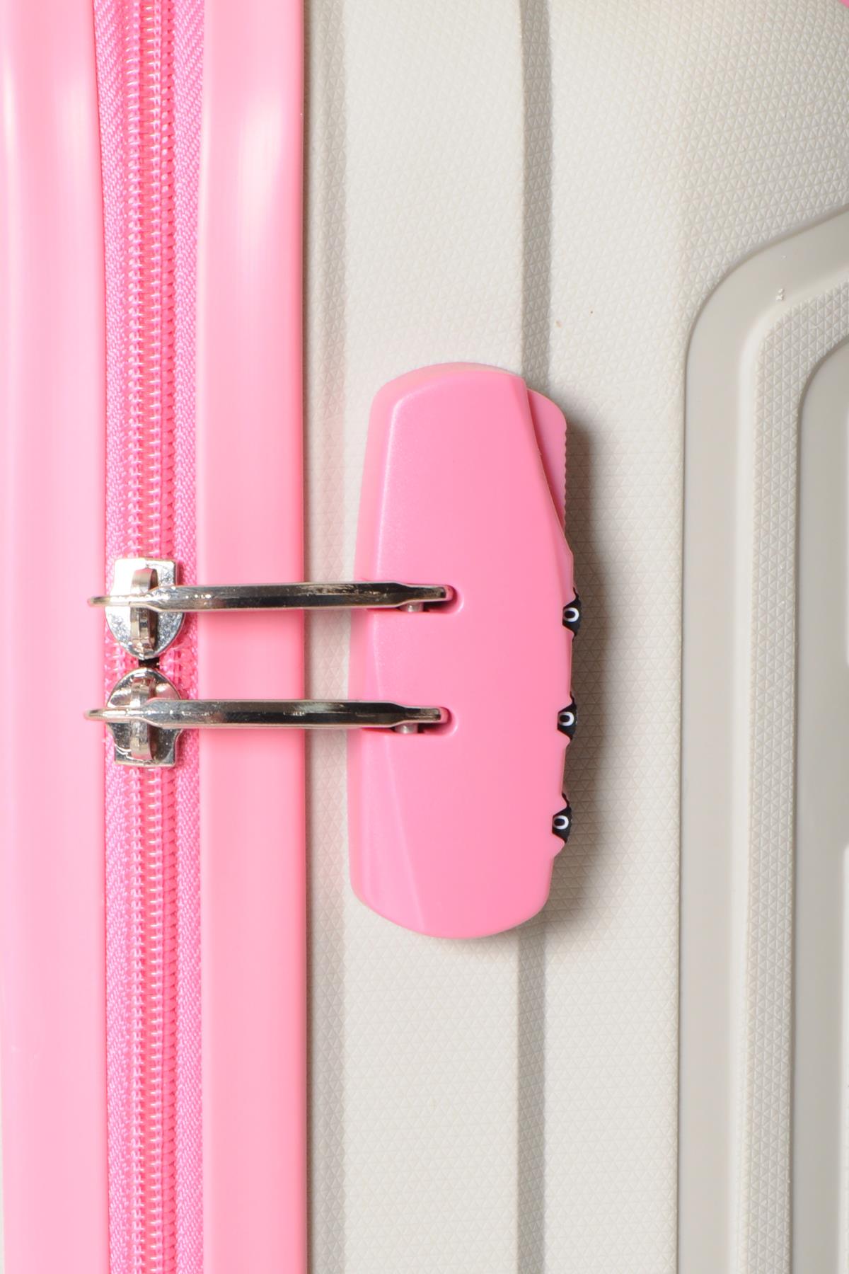 Travel Polo 2'li Valiz Seti (Orta Büyük) Kırılmaz Krem Fuşya 1017