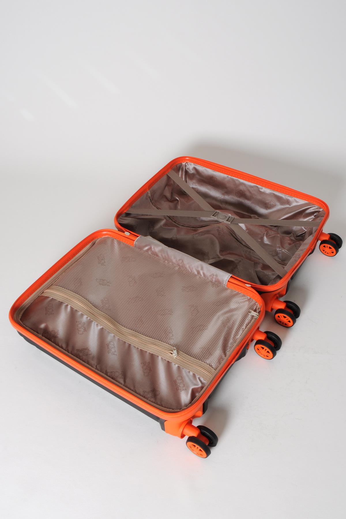 Travel Polo 2'li Valiz Seti (Orta Büyük) Kırılmaz Siyah Oranj Turuncu 1017