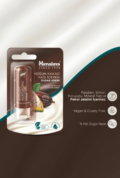 Himalaya Yoğun Nemlendirici Dudak Kremi, Kakao Yağı, Besleyici, %100 Doğal Renk, Silikon İçermez, 4,5 gr