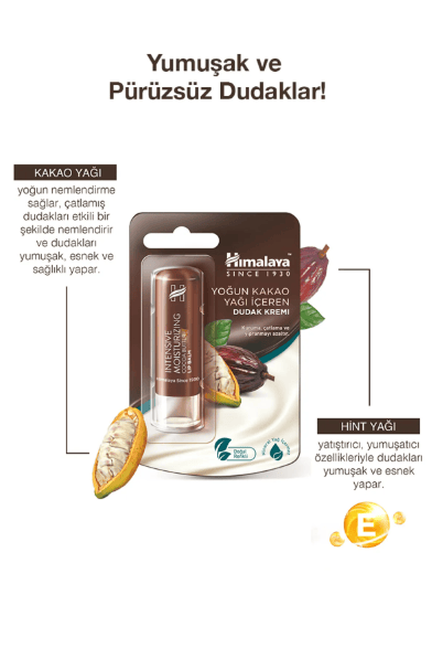Himalaya Yoğun Nemlendirici Dudak Kremi, Kakao Yağı, Besleyici, %100 Doğal Renk, Silikon İçermez, 4,5 gr
