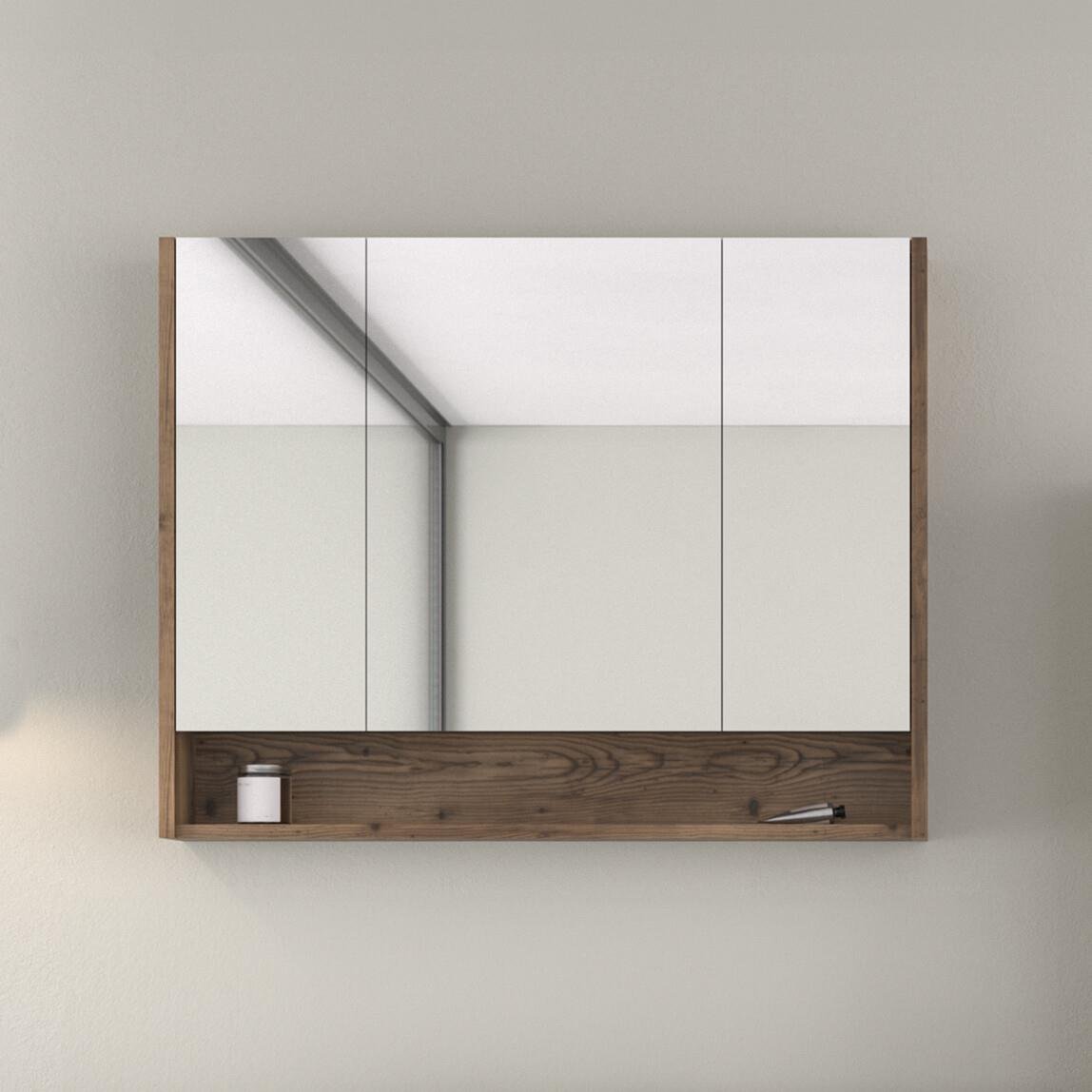 Bonitobagno BNT1001 Lidya Aynalı 100 cm Banyo Dolabı Üst Modül Ceviz