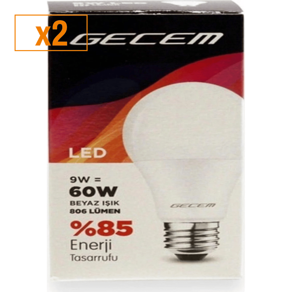 Gecem 7 Adet Gecem 9W LED Ampul E27 Duy 6500K - Beyaz Işık (x2)