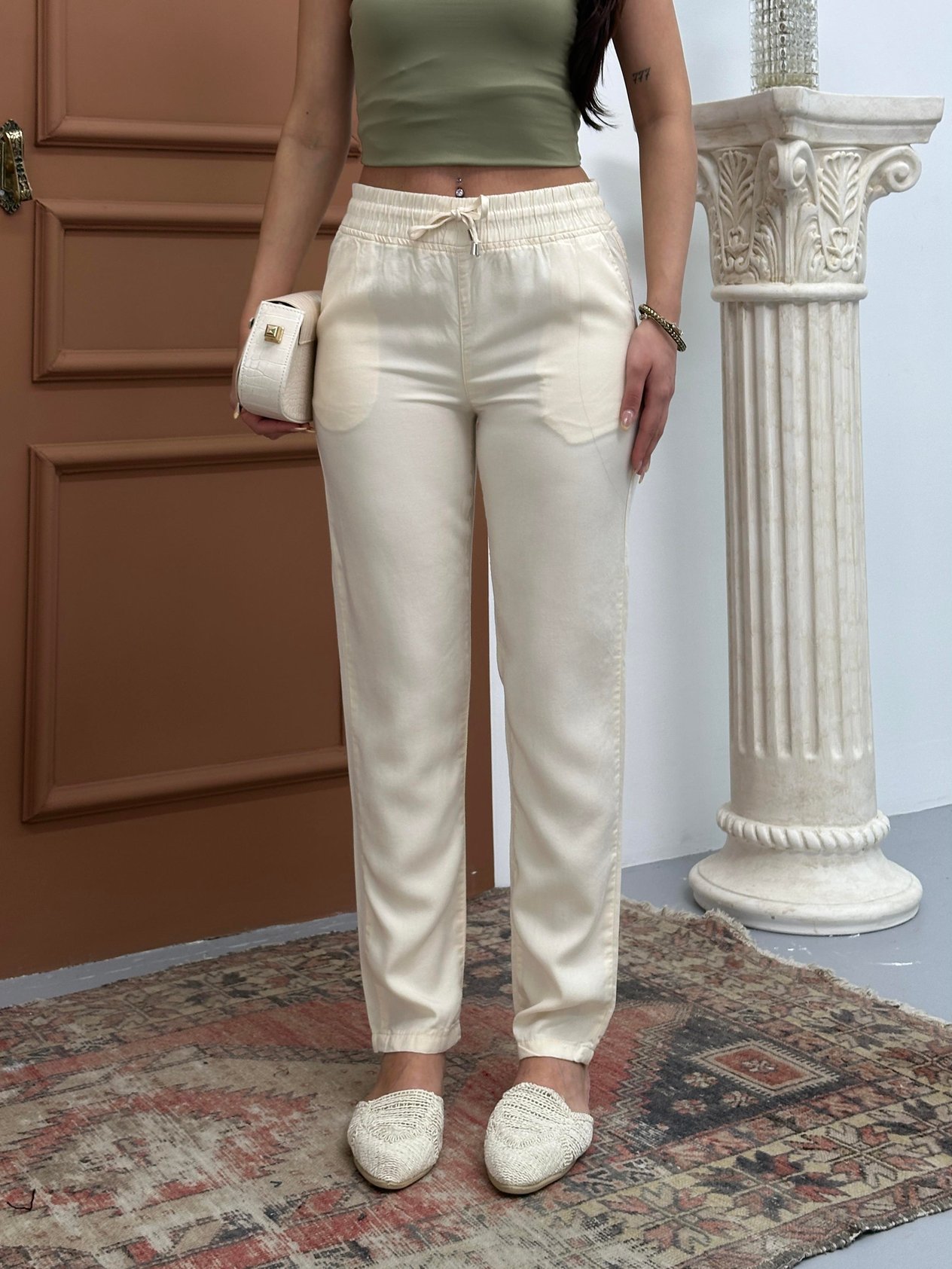 LACARINOBel Lastikli Jogger Krem Pantolon
