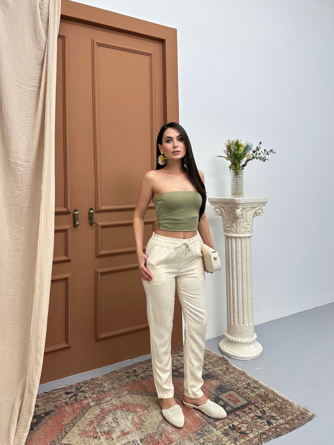 LACARINOBel Lastikli Jogger Krem Pantolon