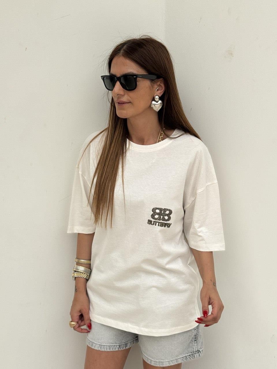 BB Taş Detaylı Tshirt Beyaz