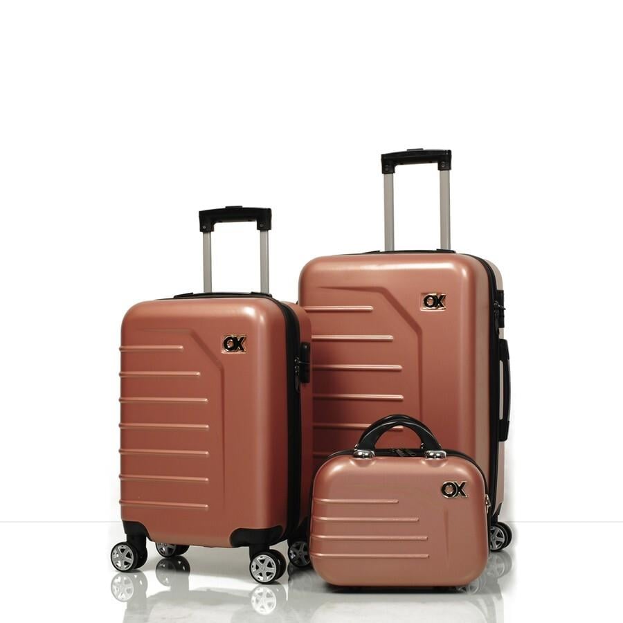 Ox Muscha  3 lü Rose Gold Valiz Seti (Orta+Kabin+Makyaj)