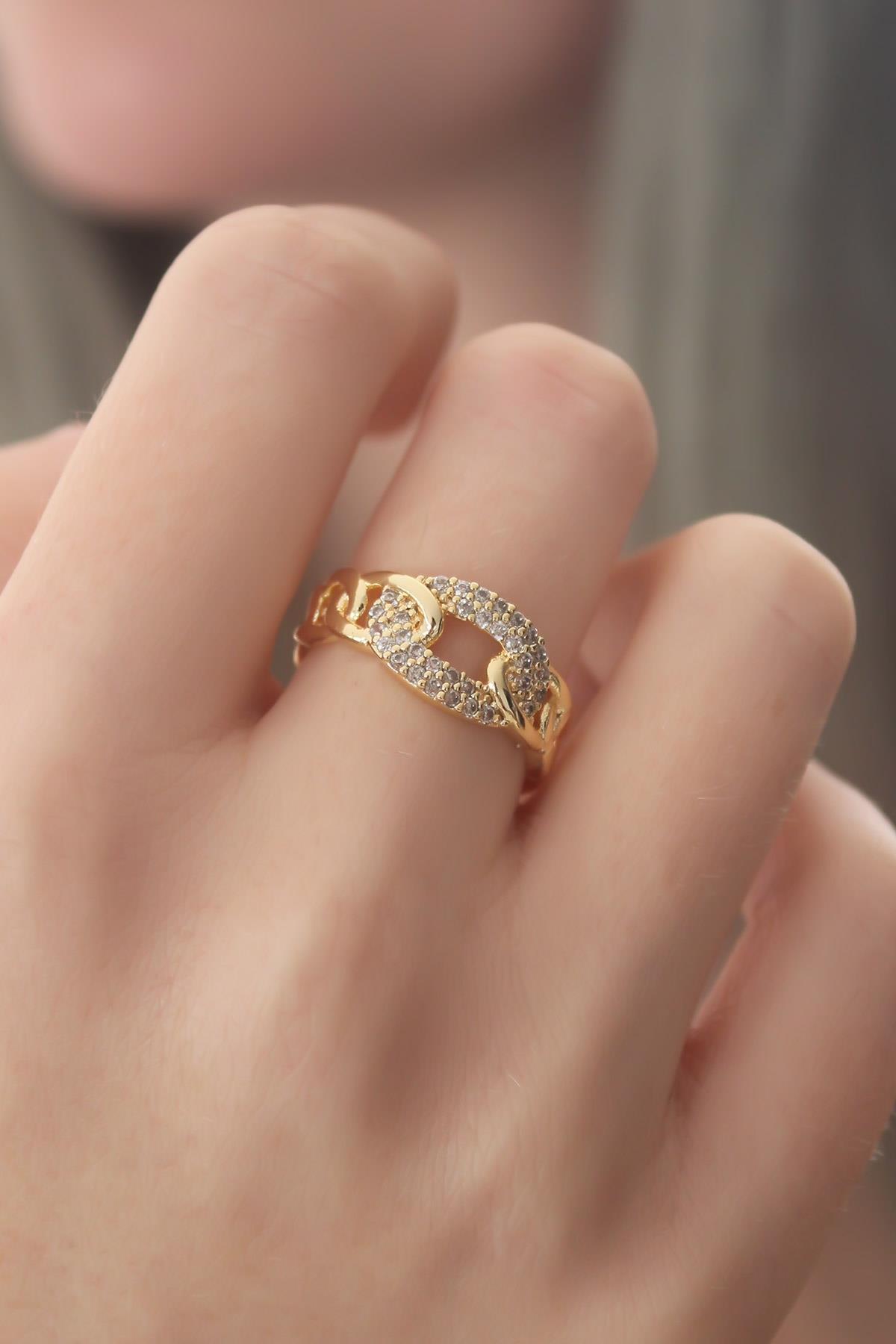 Gold Renk Zirkon Taşlı Kadın Yüzük