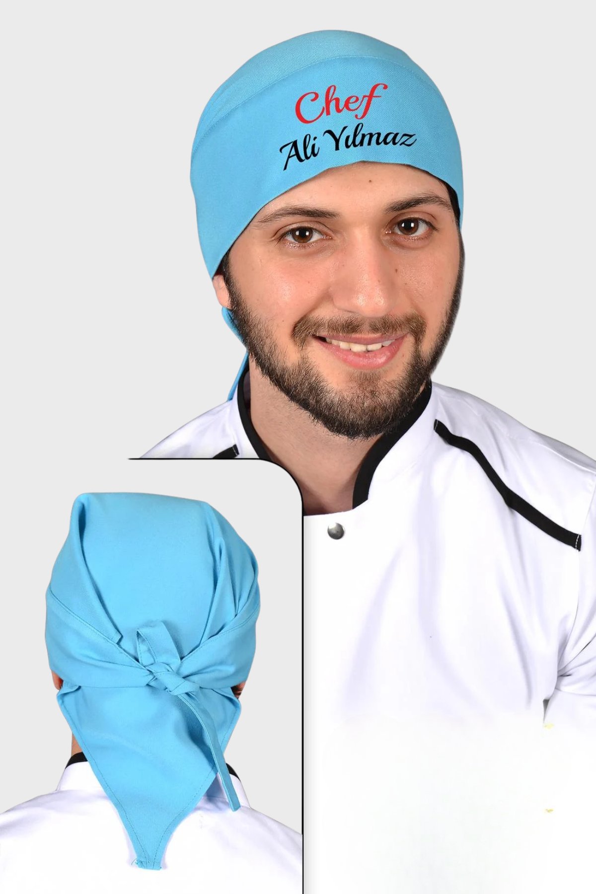 4276 İsim Hediyeli Aşçı Bandanaları Turkuaz Mavisi