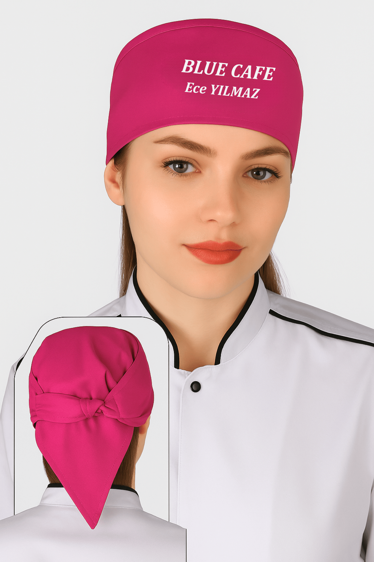İsim Hediyeli Fuşya Pembe Şef Aşçı Bandana