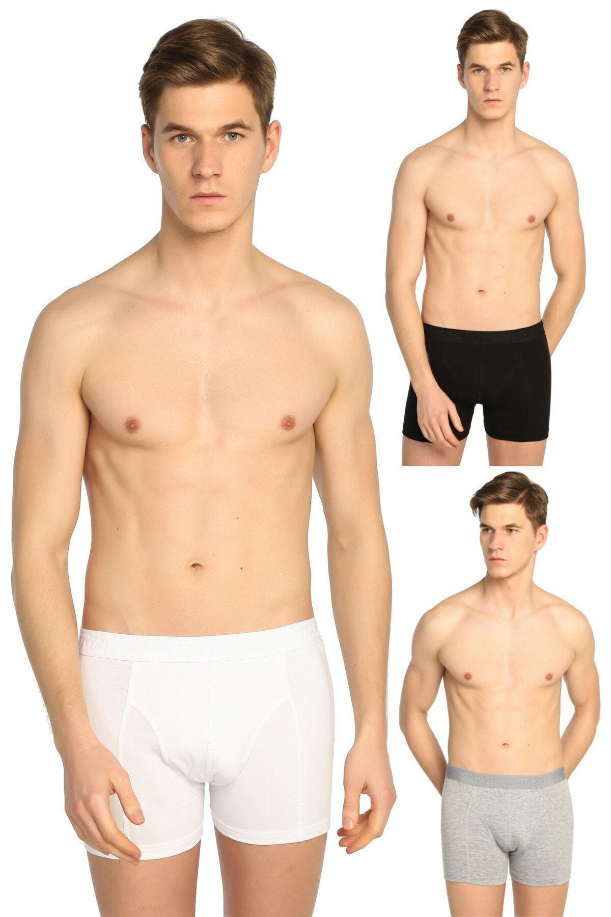 Erkek Likralı Elastan Boxer Siyah + Beyaz + Gri Renk 5'li Paket Abani Classic