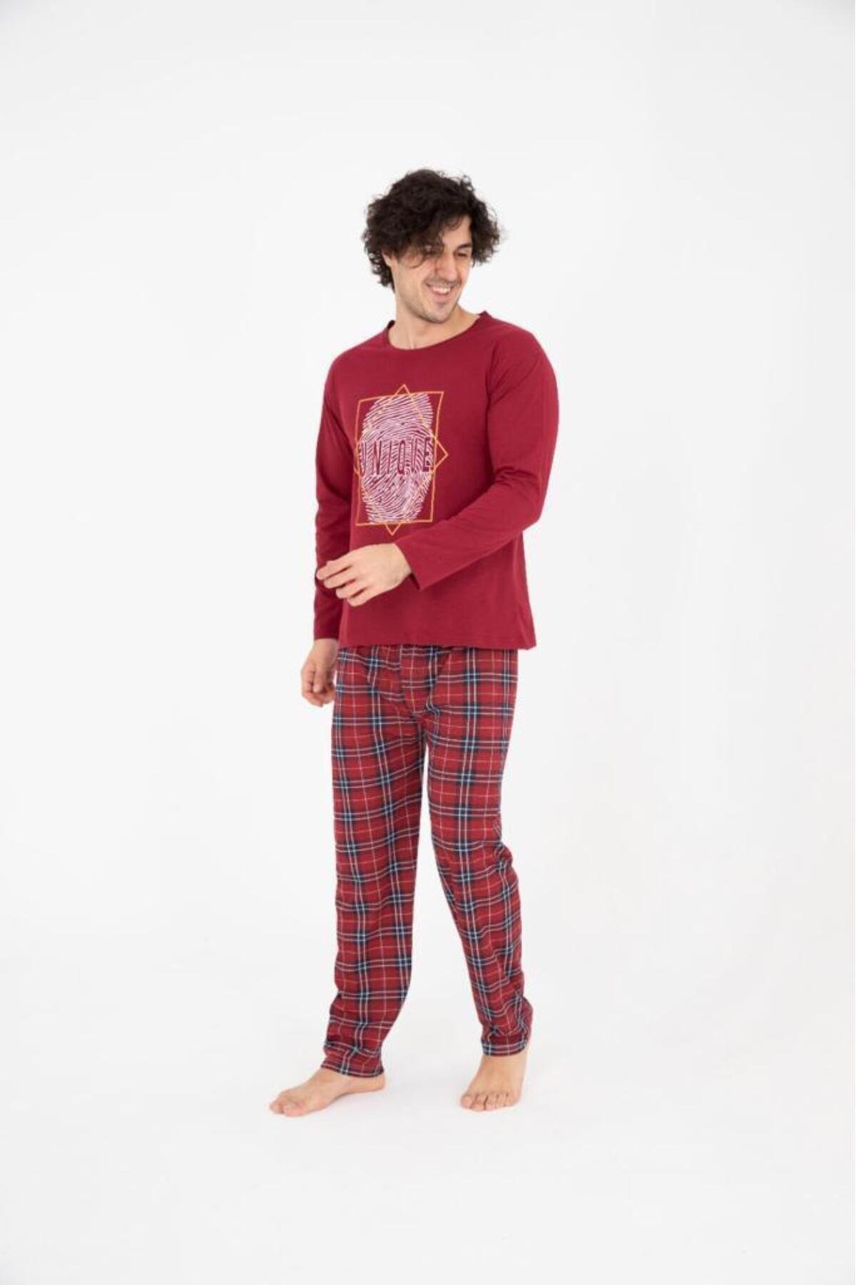 HB_TREND %100 Pamuklu Ekoseli Pijama Takımı ERKEK BAY