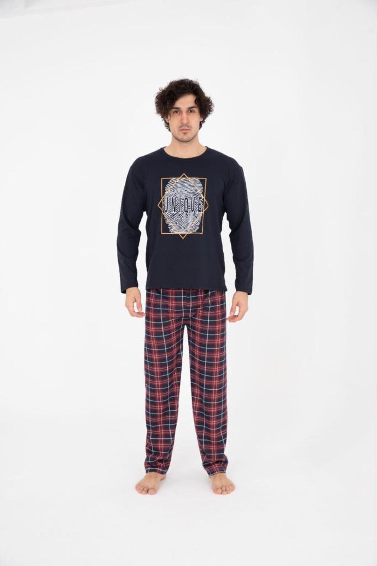 HB_TREND %100 Pamuklu Ekoseli Pijama Takımı ERKEK BAY