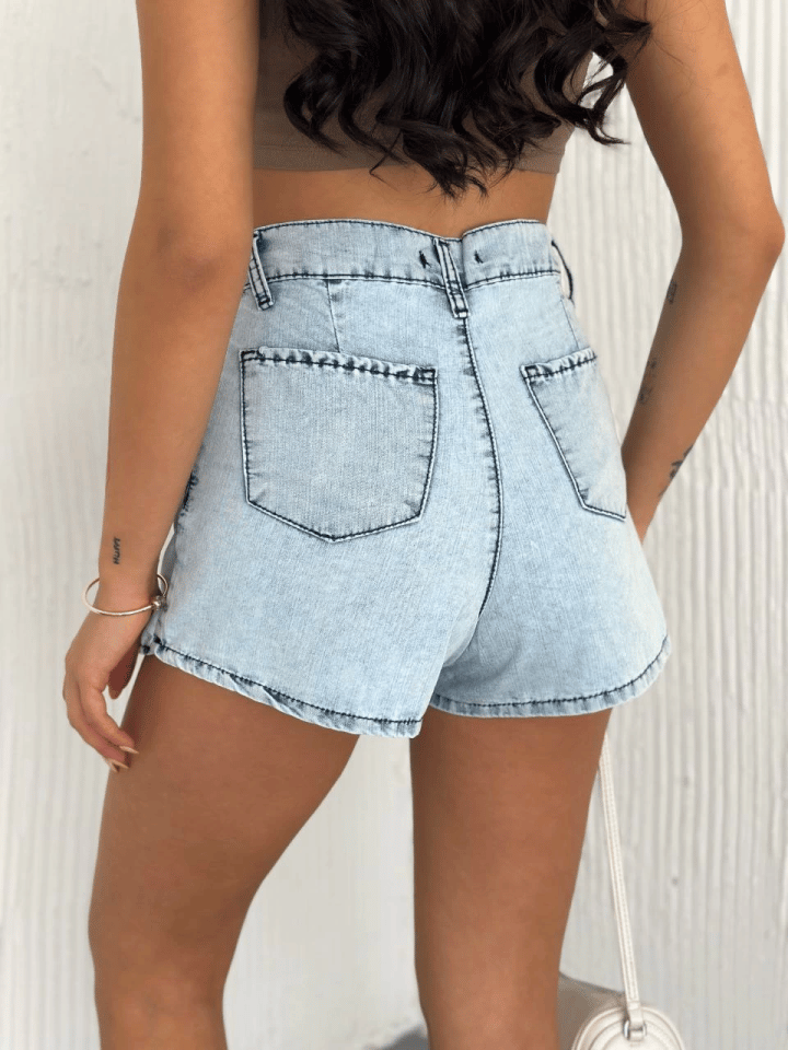 Kot Jeans Kesimetrik Kesim Cepli Şortlu Etek - Gri