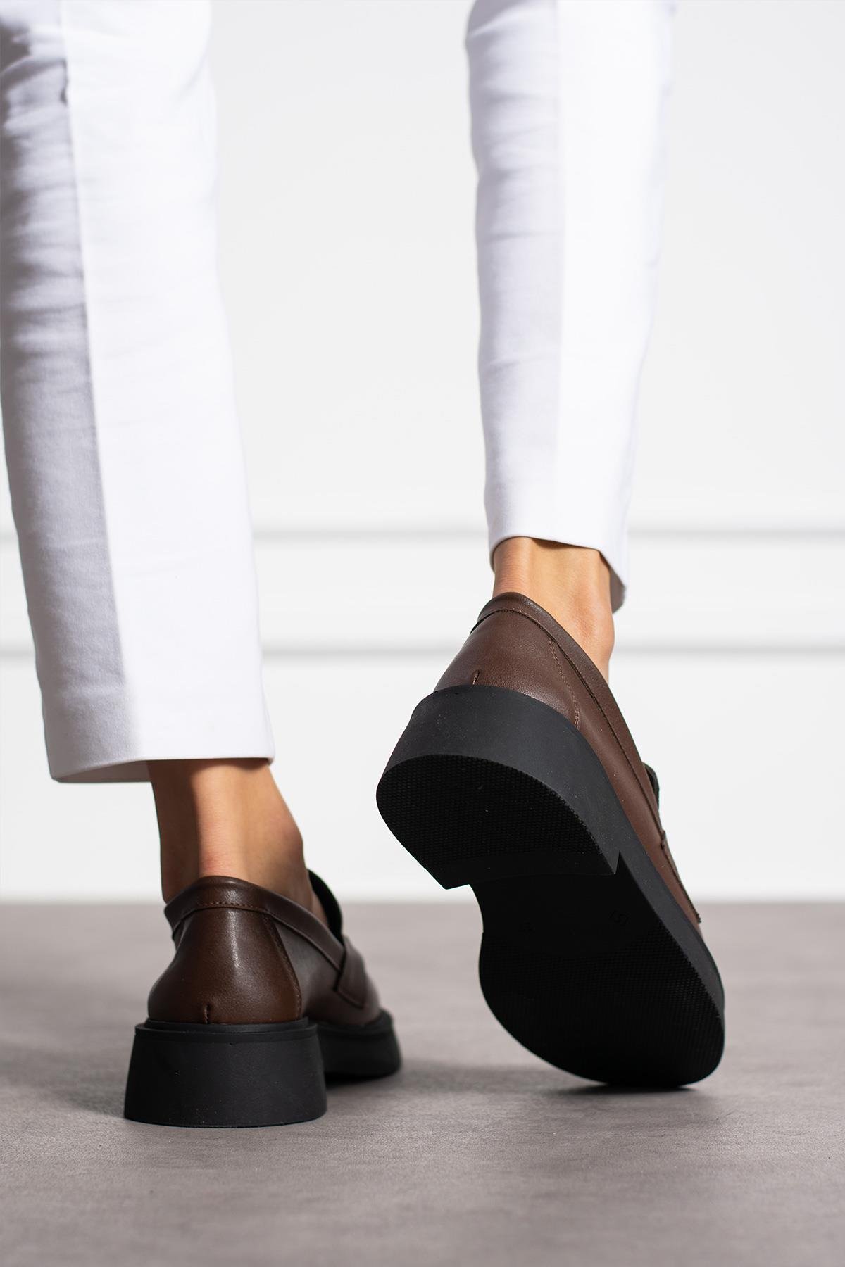 Dina Kahve Mat Kalın Tabanlı Kadın Loafer 