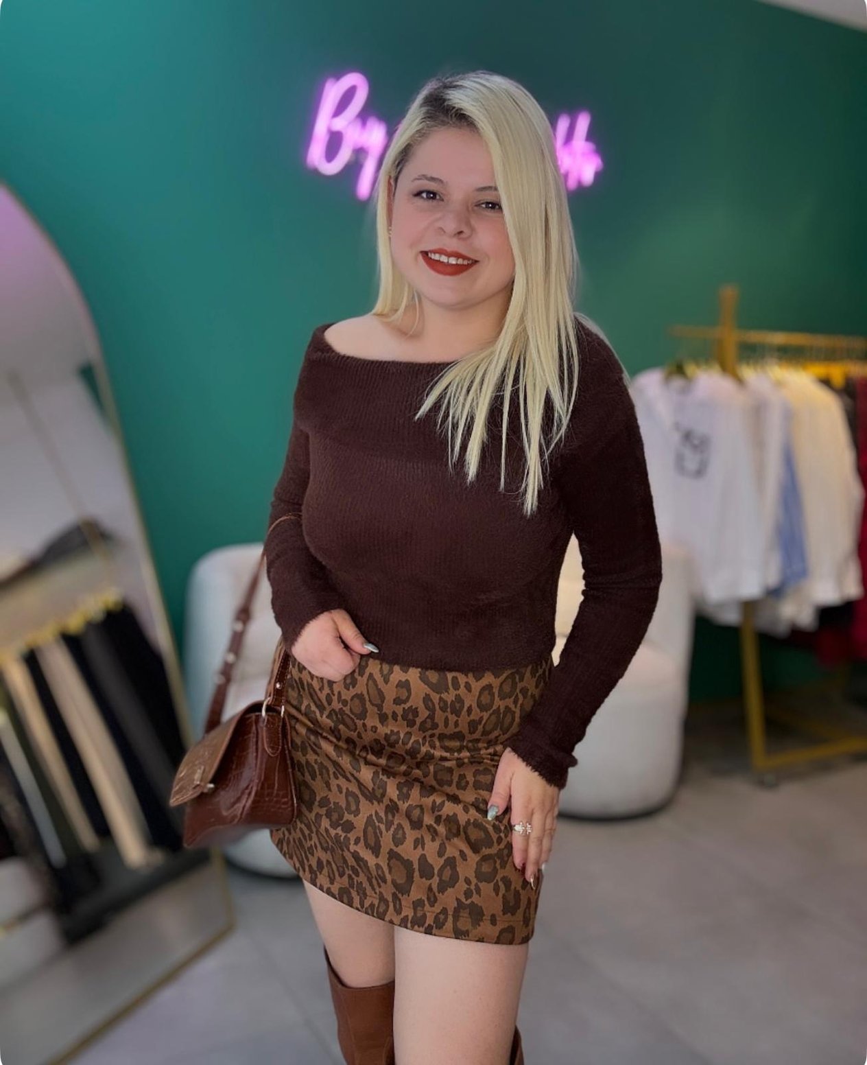 Leopar Süet Mini Etek