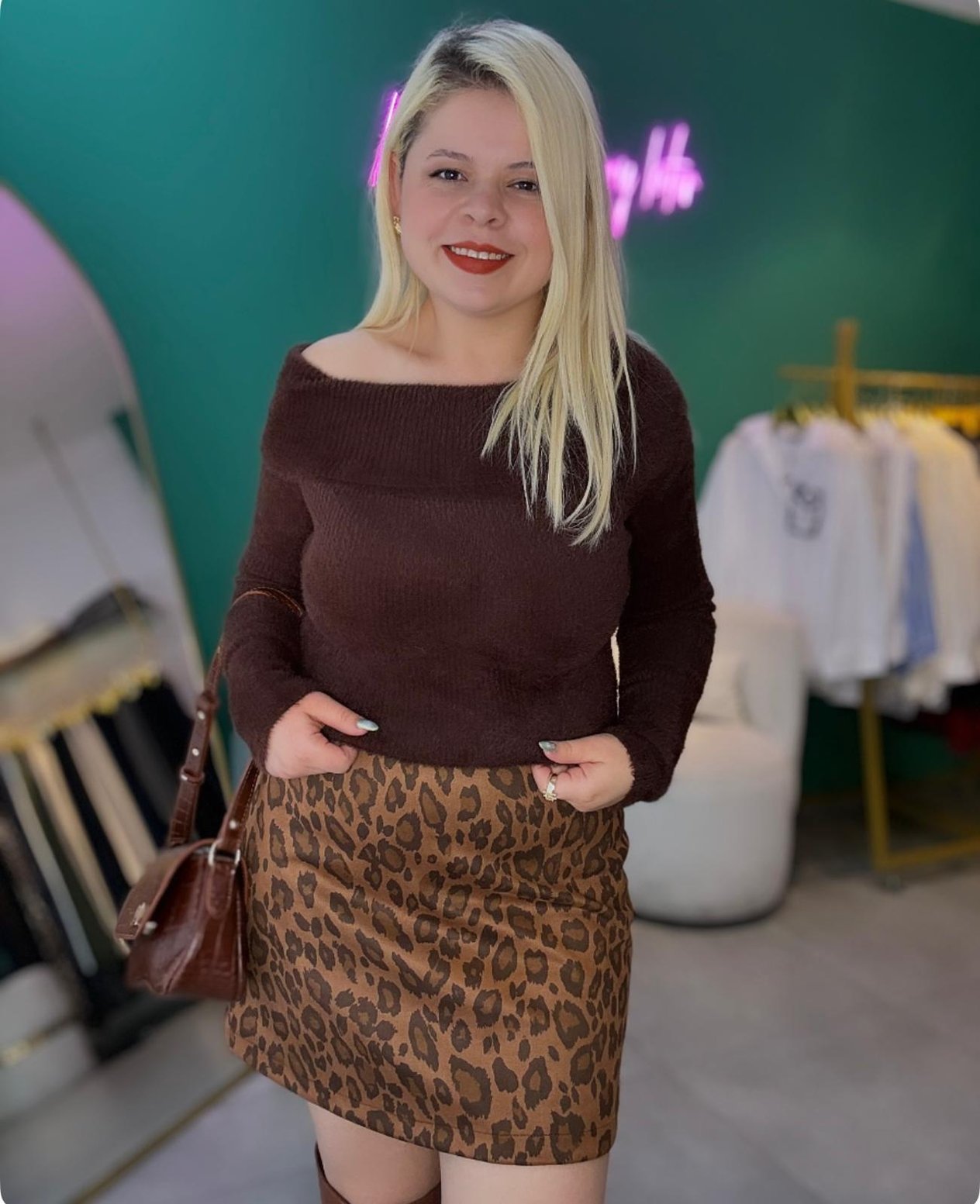 Leopar Süet Mini Etek
