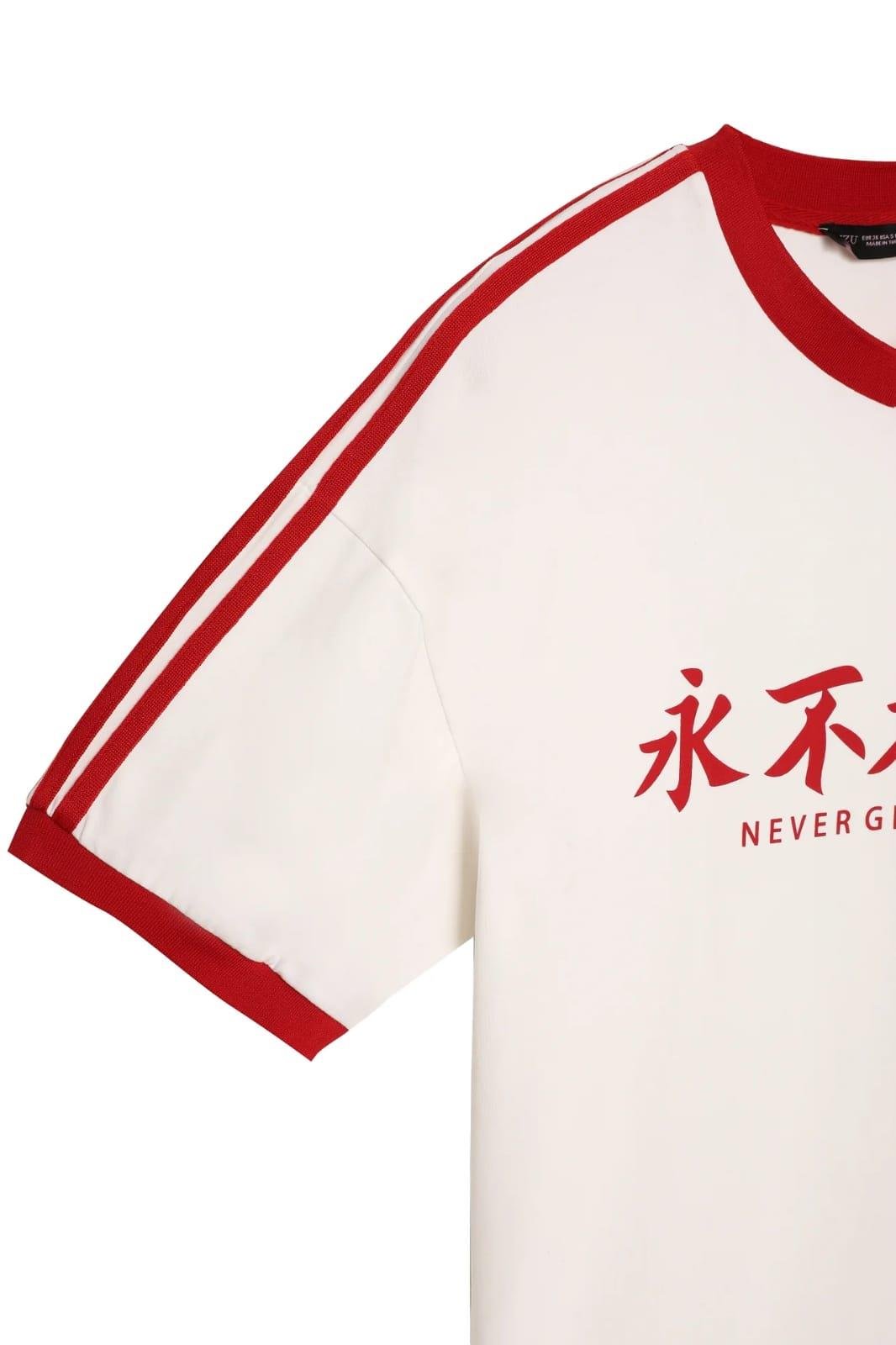 Beyaz Kırmızı Şerit Detaylı Tshirt