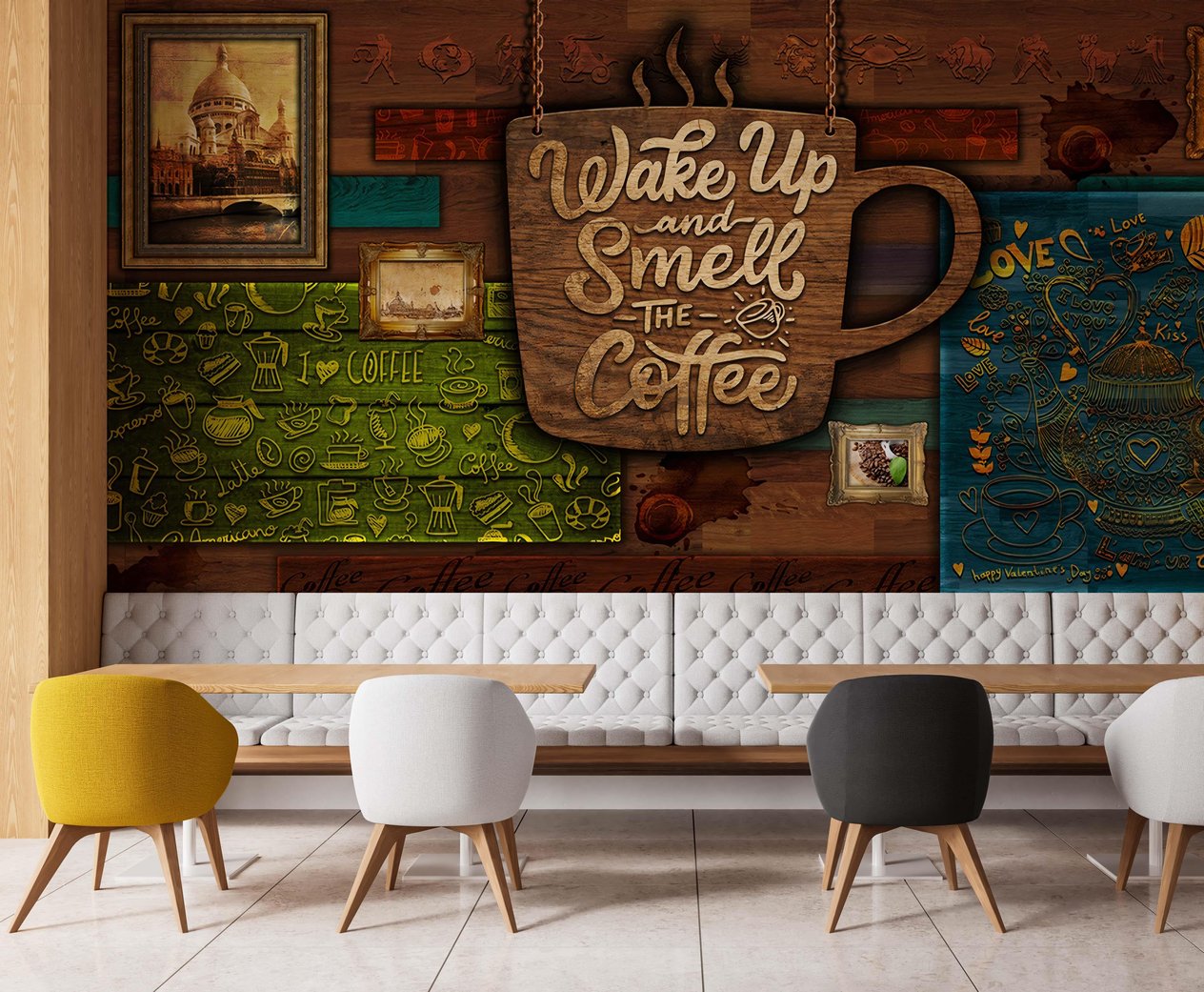 3 Boyutlu Kahve Kupası Etnik Kafe Sektörel Duvar Kağıdı