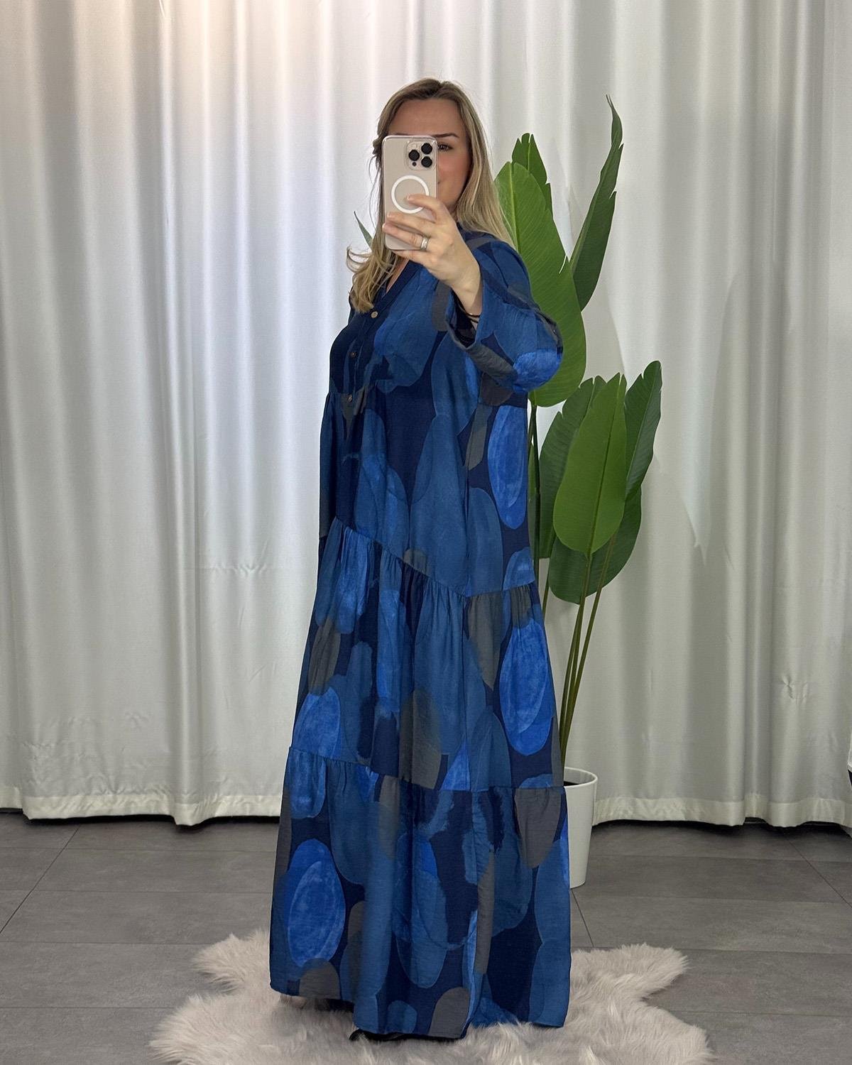 Luna Batik Desenli Elbise Mavi